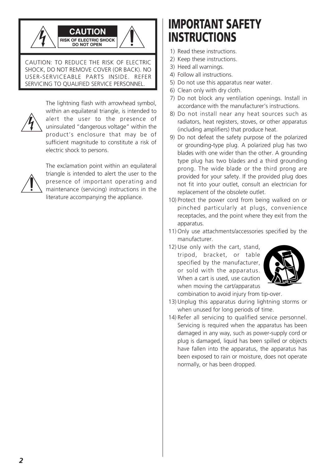 Teac CR-H227I owner manual Important Safety Instructions 