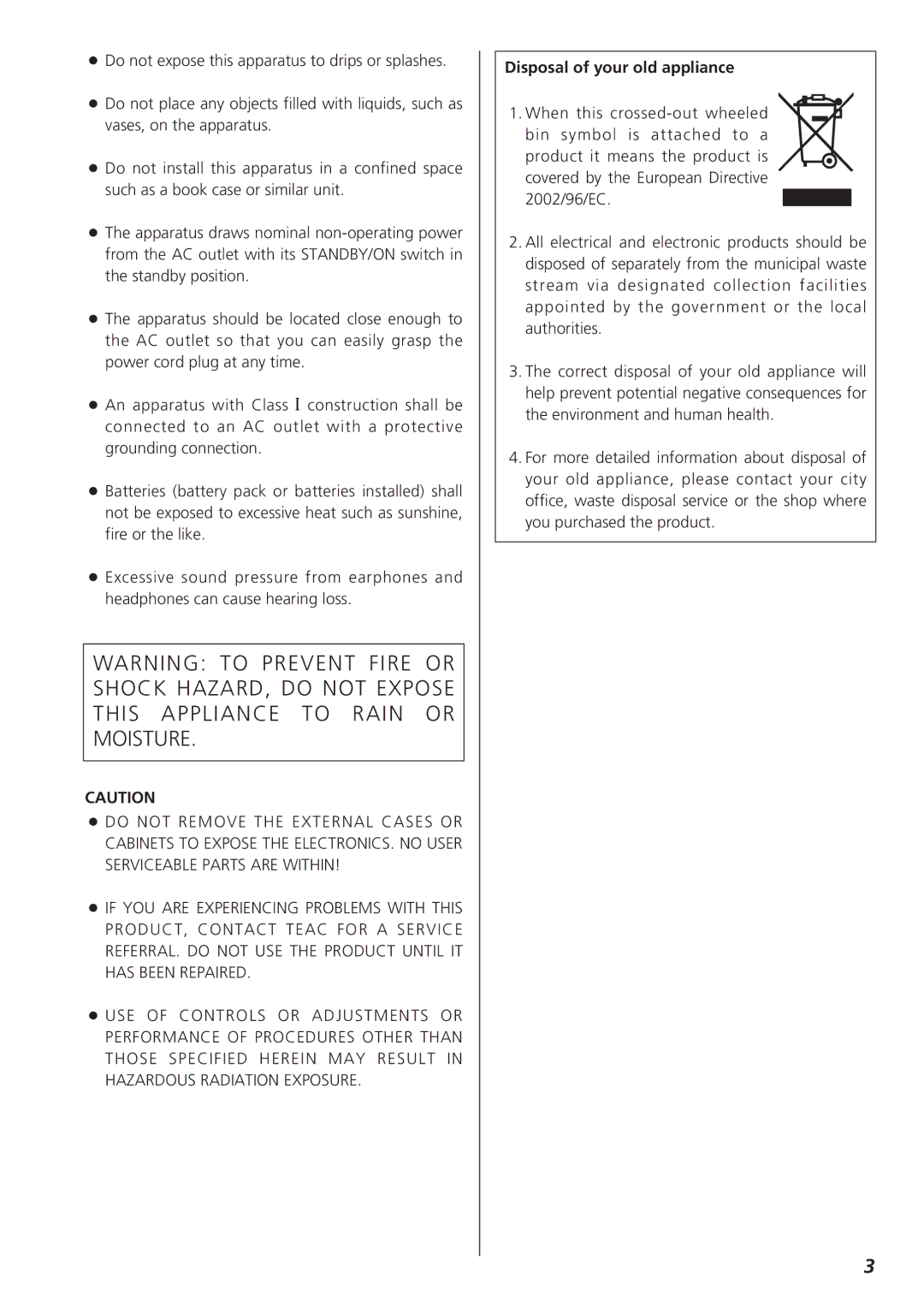 Teac CR-H227I owner manual Disposal of your old appliance 