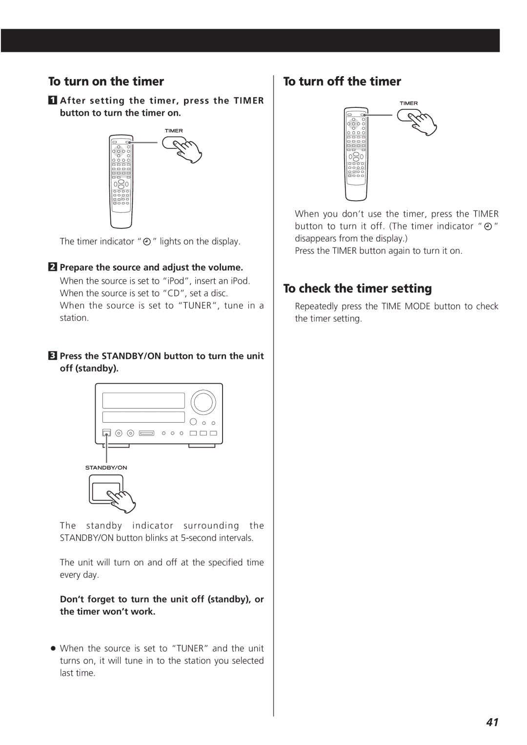 Teac CR-H227I owner manual To turn on the timer, To turn off the timer, To check the timer setting 