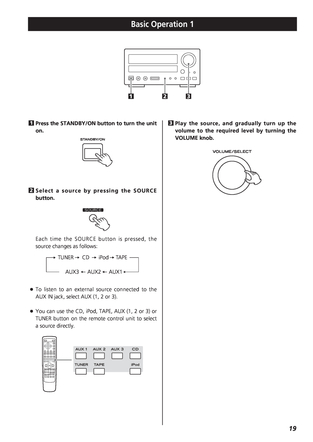 Teac CR-H227I owner manual Basic Operation, Press the STANDBY/ON button to turn the unit on 