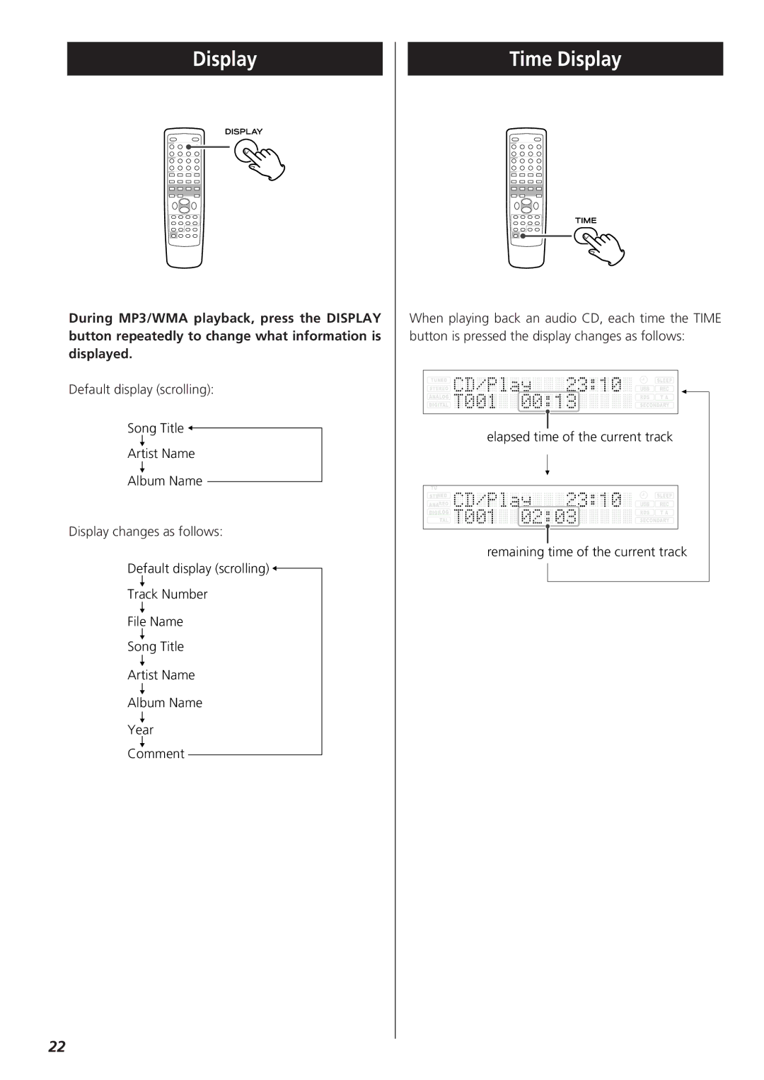 Teac CR-H255 owner manual Time Display 