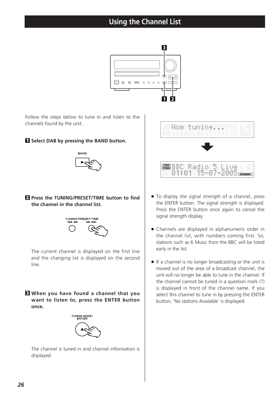 Teac CR-H255 owner manual Using the Channel List 