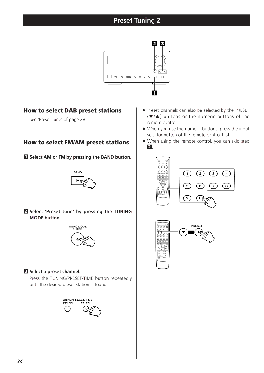 Teac CR-H255 owner manual How to select DAB preset stations, How to select FM/AM preset stations 