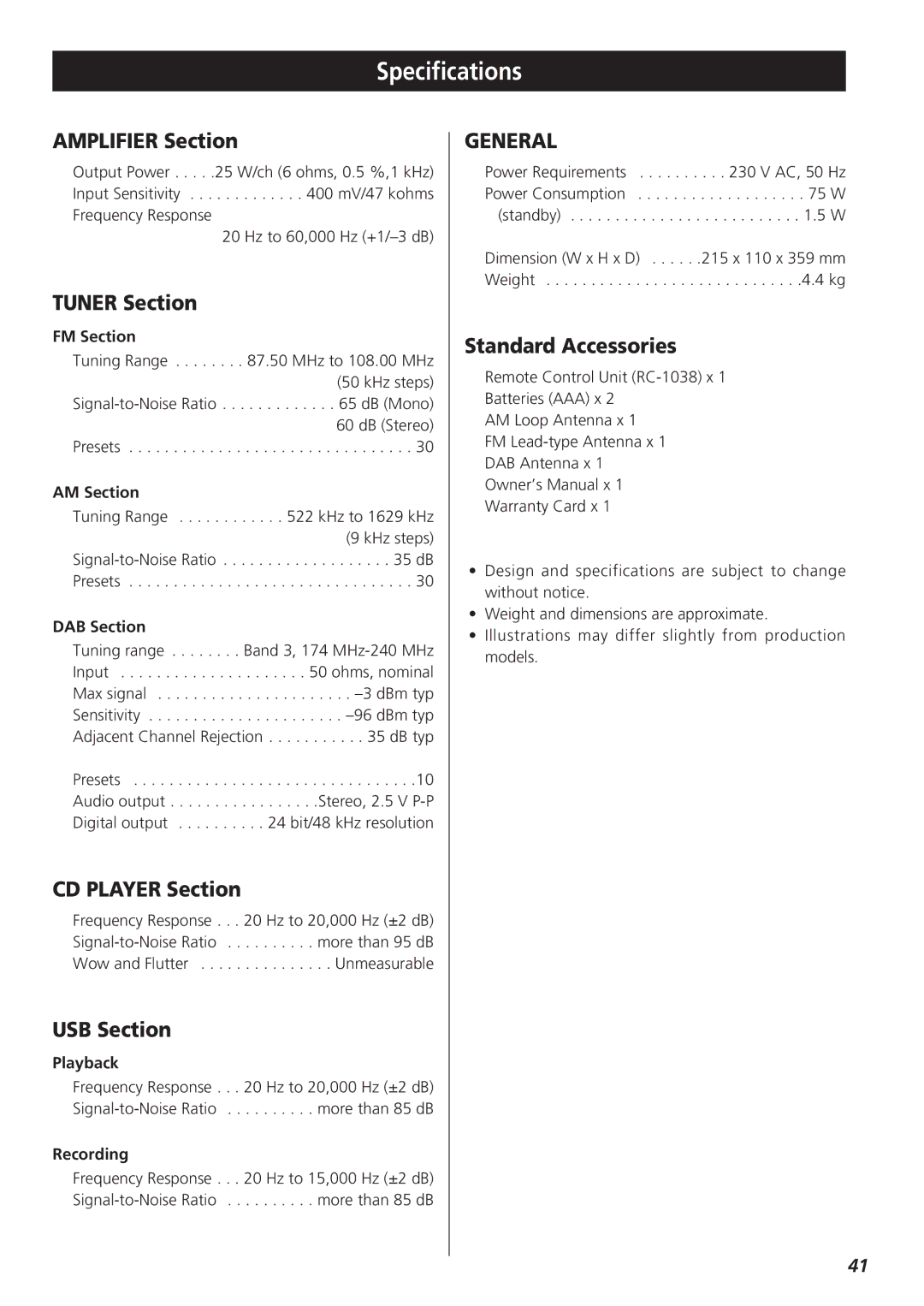 Teac CR-H255 owner manual Specifications 