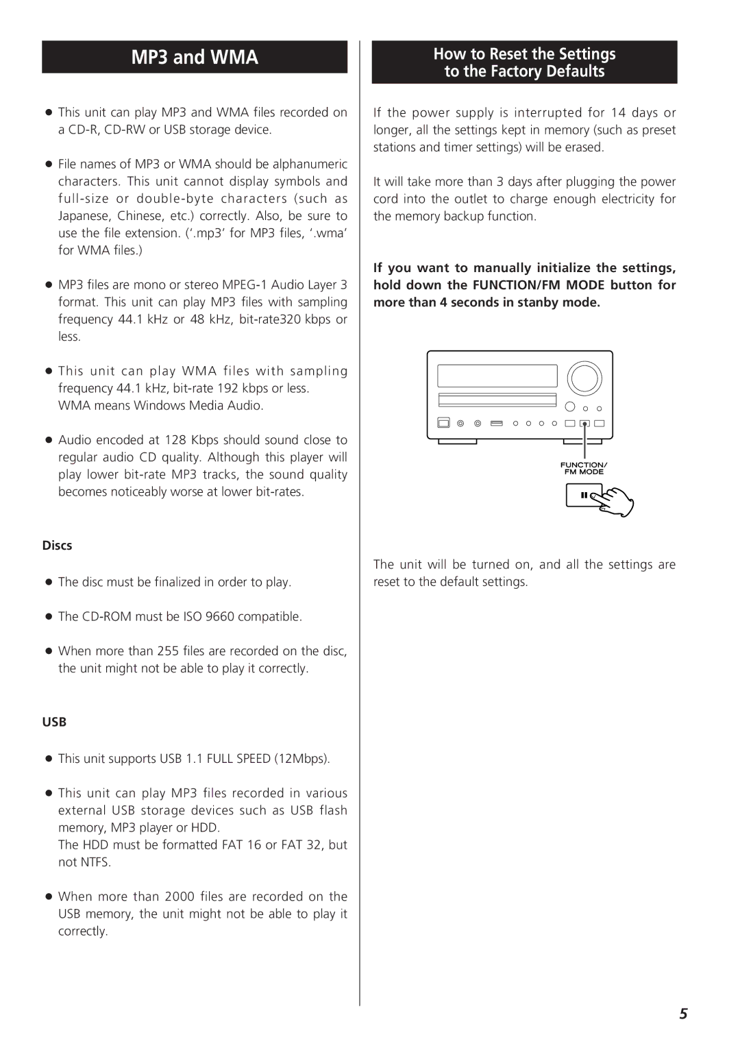 Teac CR-H255 owner manual MP3 and WMA, Discs, Usb 