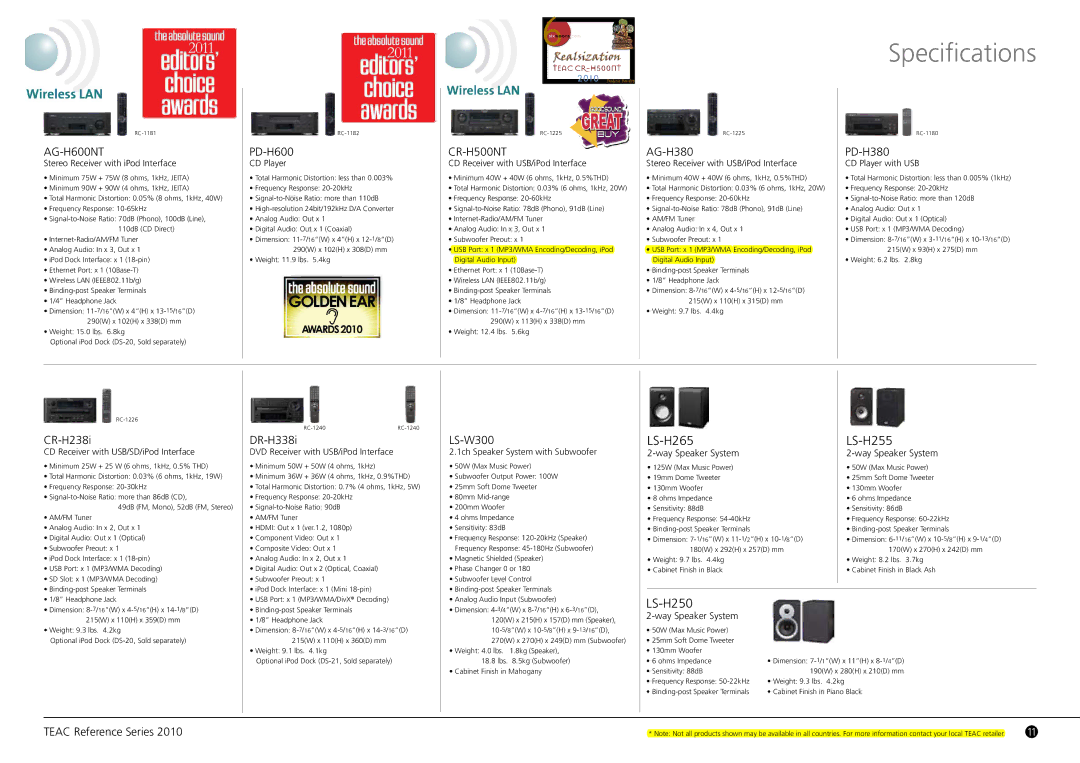 Teac PD-H380, CR-H500NT, H338i, AG-H600NT manual Specifications, Way Speaker System 