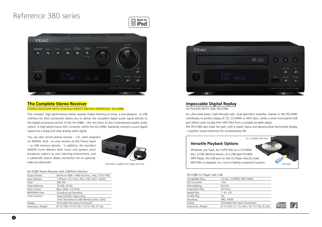 Teac PD-H380, H338i Reference 380 series, Complete Stereo Receiver, Impeccable Digital Replay, Versatile Playback Options 