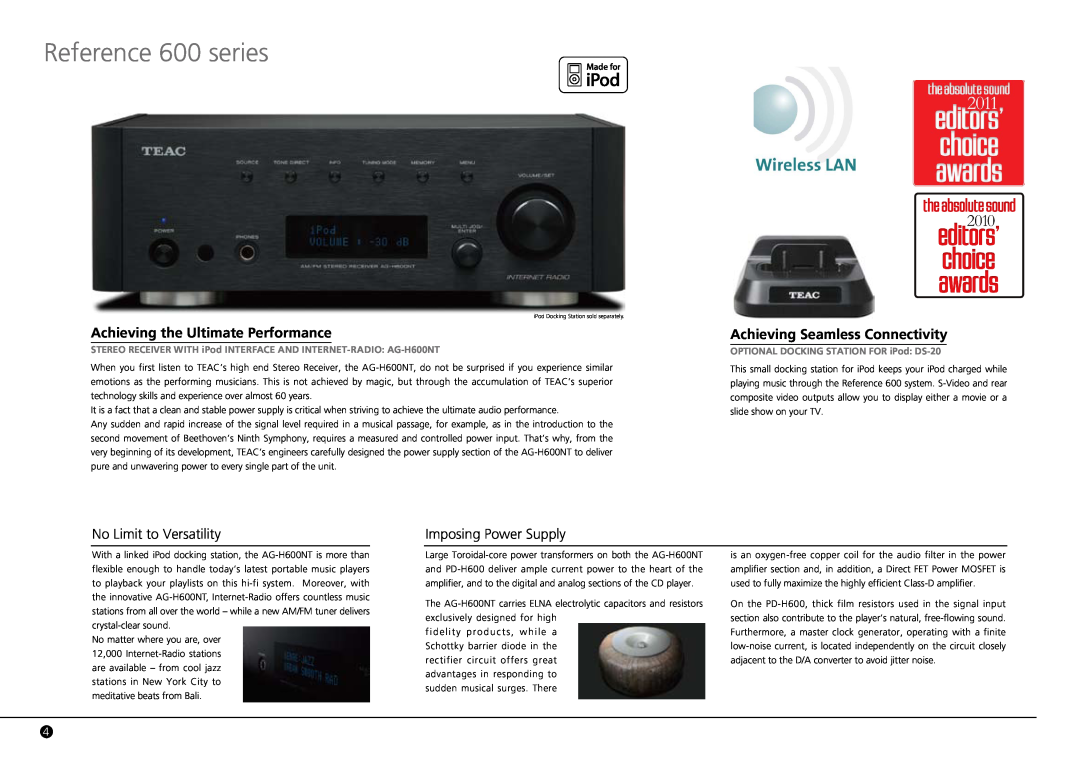 Teac PD-H380, CR-H500NT, H338i Reference 600 series, Achieving the Ultimate Performance, Achieving Seamless Connectivity 