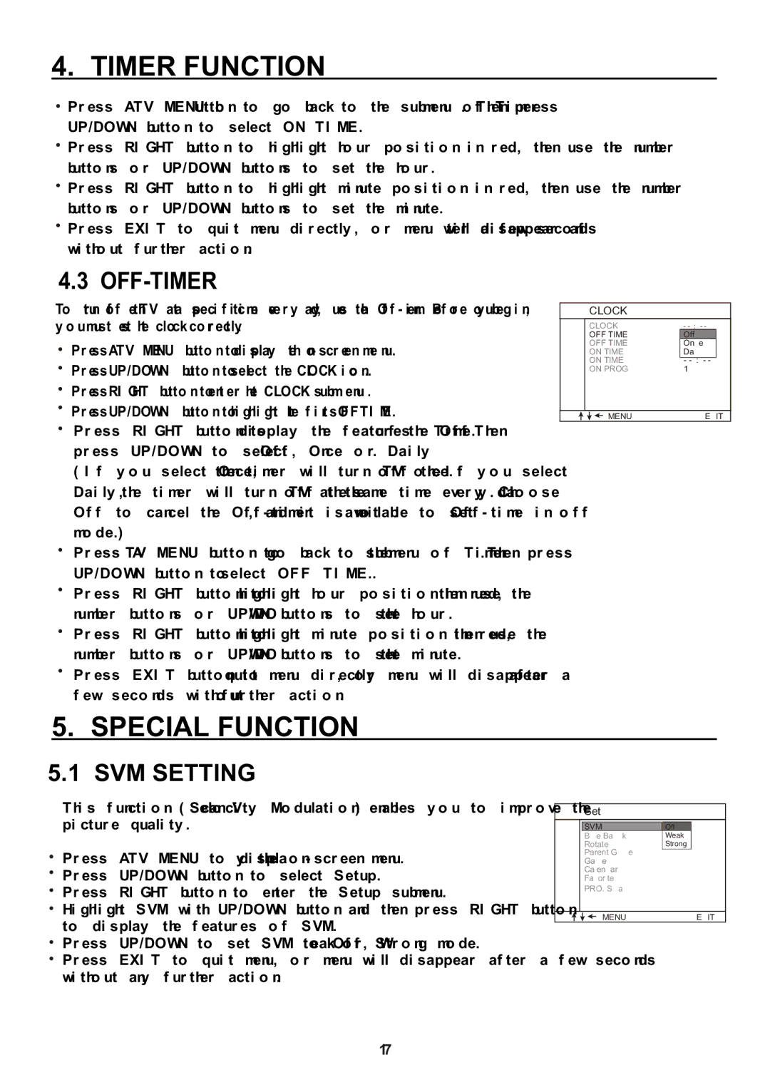 Teac CT-W32ID owner manual Special Function, Off-Timer, SVM Setting 