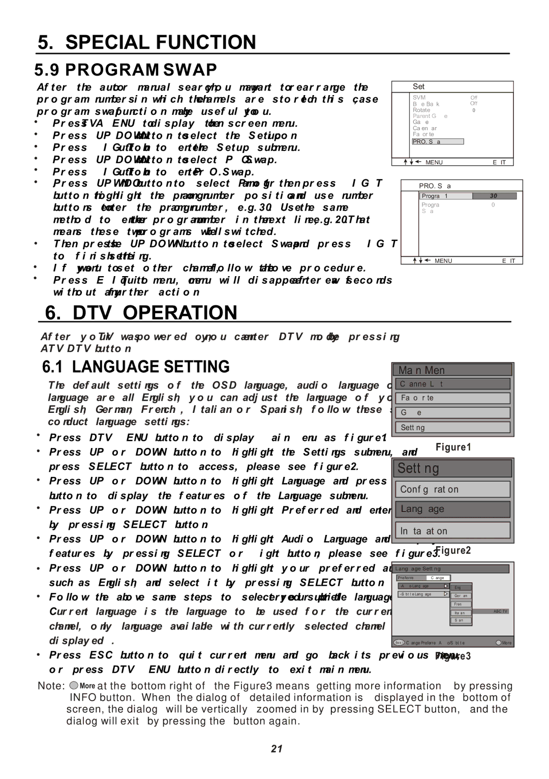 Teac CT-W32ID owner manual DTV Operation, Program Swap, Language Setting 