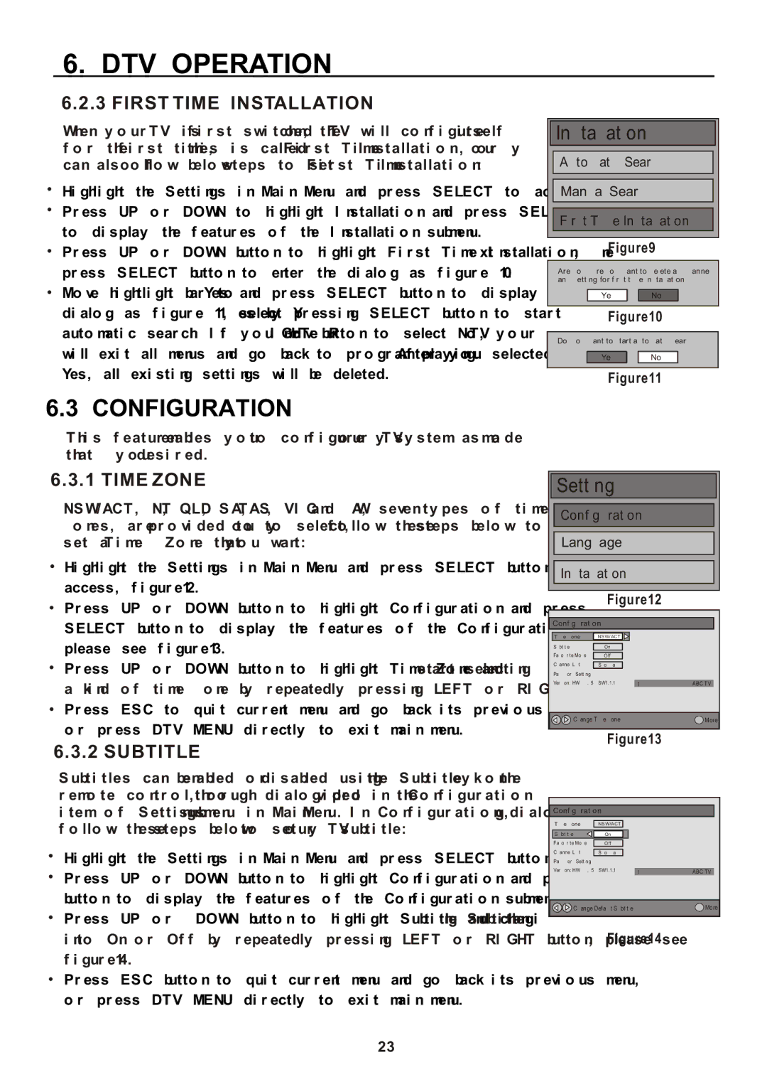 Teac CT-W32ID owner manual Configuration, First Time Installation, Time Zone, Subtitle 