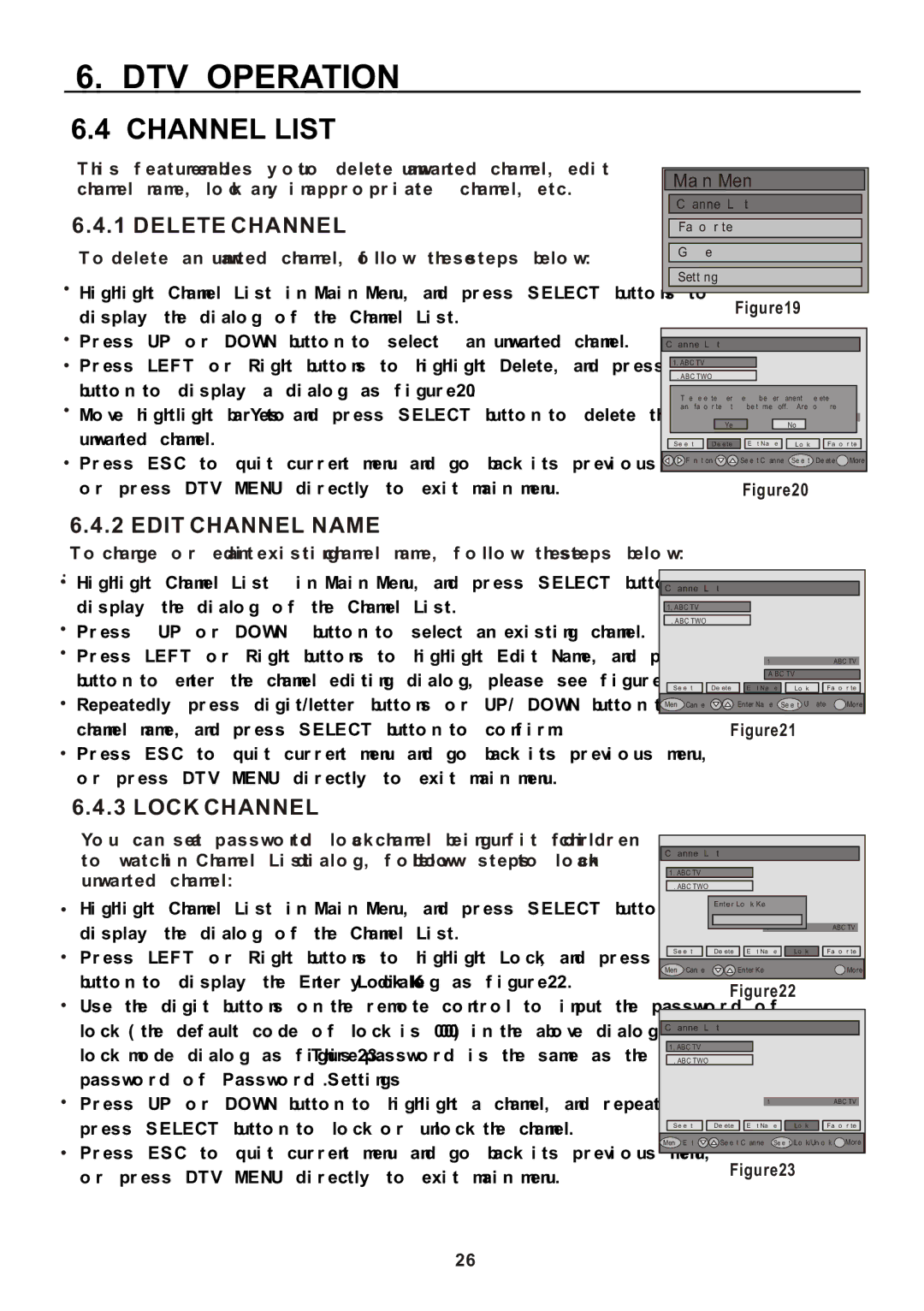 Teac CT-W32ID owner manual Channel List, Delete Channel, Edit Channel Name, Lock Channel 