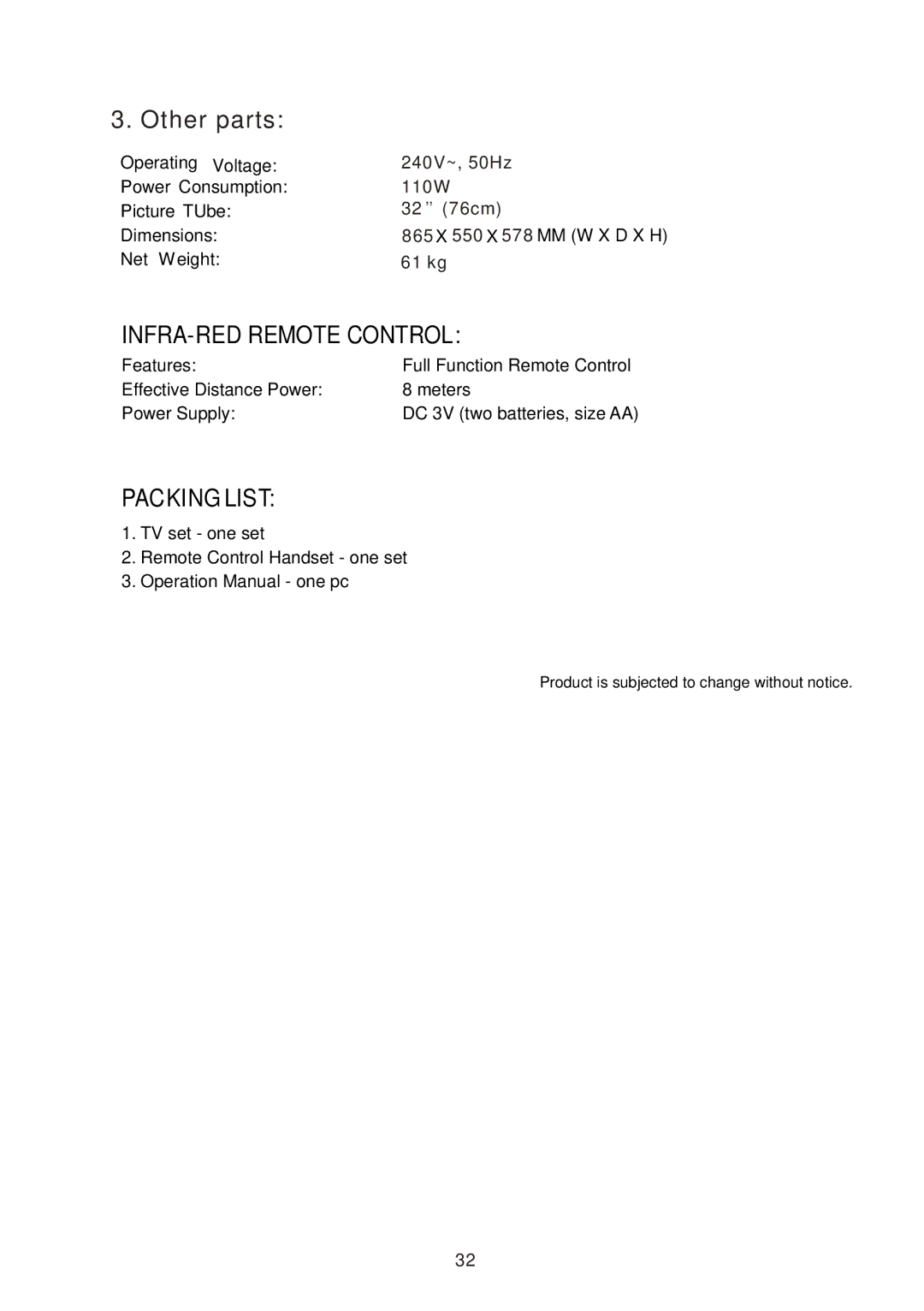 Teac CT-W32ID owner manual INFRA-RED Remote Control 