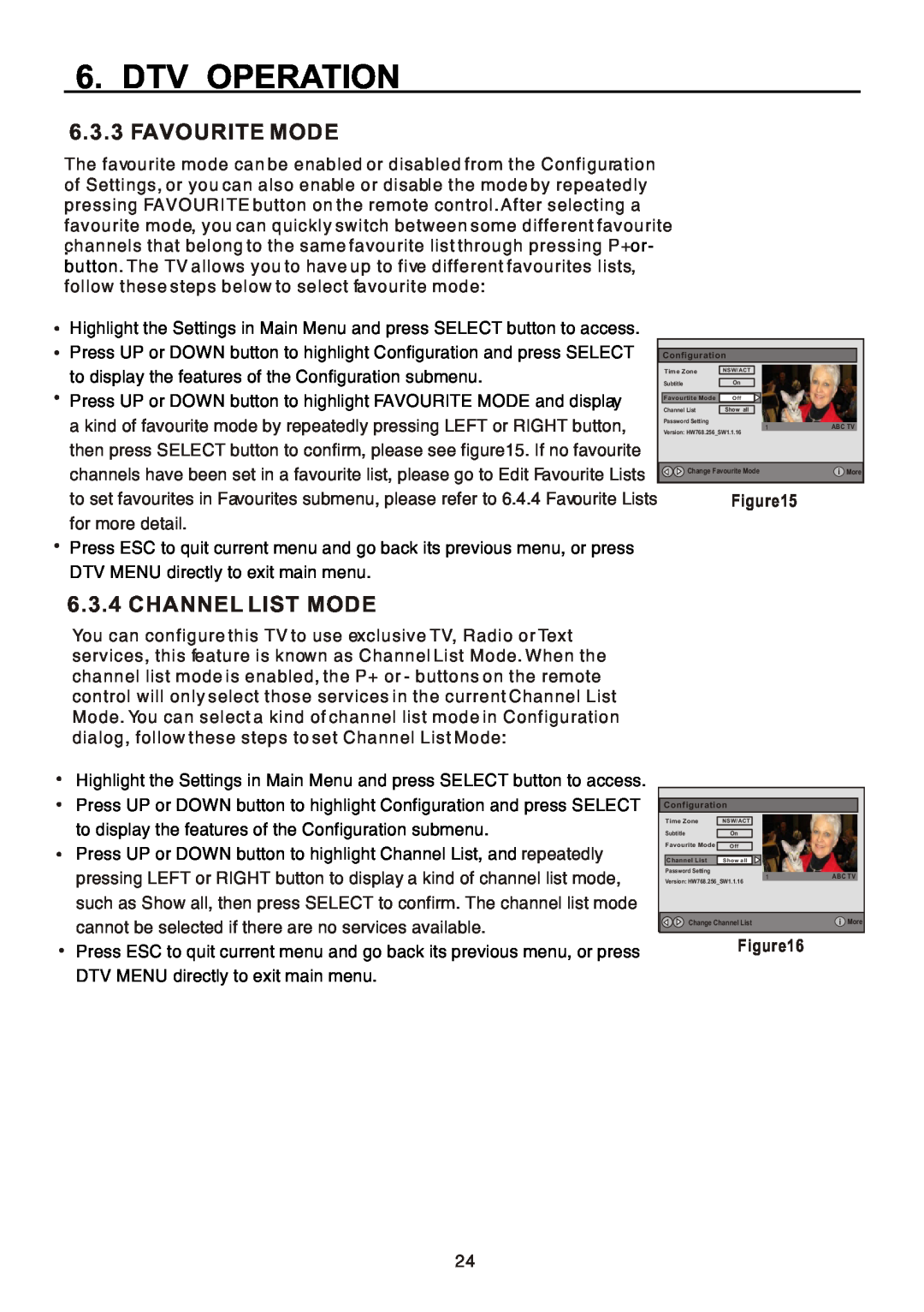 Teac CT-W32ID owner manual Favourite Mode, Channel List Mode, Dtv Operation 