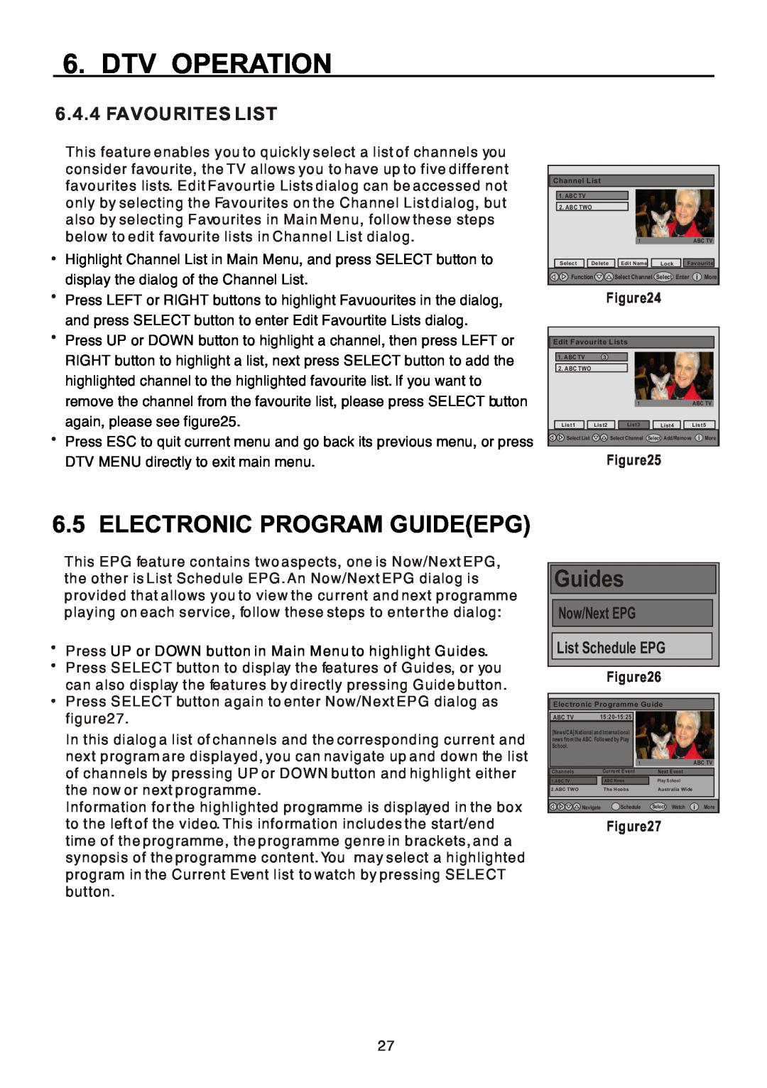 Teac CT-W32ID Electronic Program Guideepg, Guides, Favourites List, Now/Next EPG List Schedule EPG, Dtv Operation 