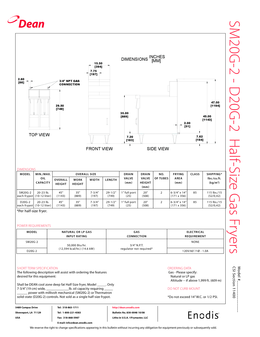 Teac D20G-2, SM20G-2 specifications Ordering Data, Do not Curb Mount 