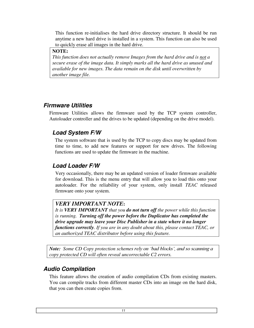 Teac DVDPublisher/2 user manual Firmware Utilities, Load System F/W, Load Loader F/W, Audio Compilation 