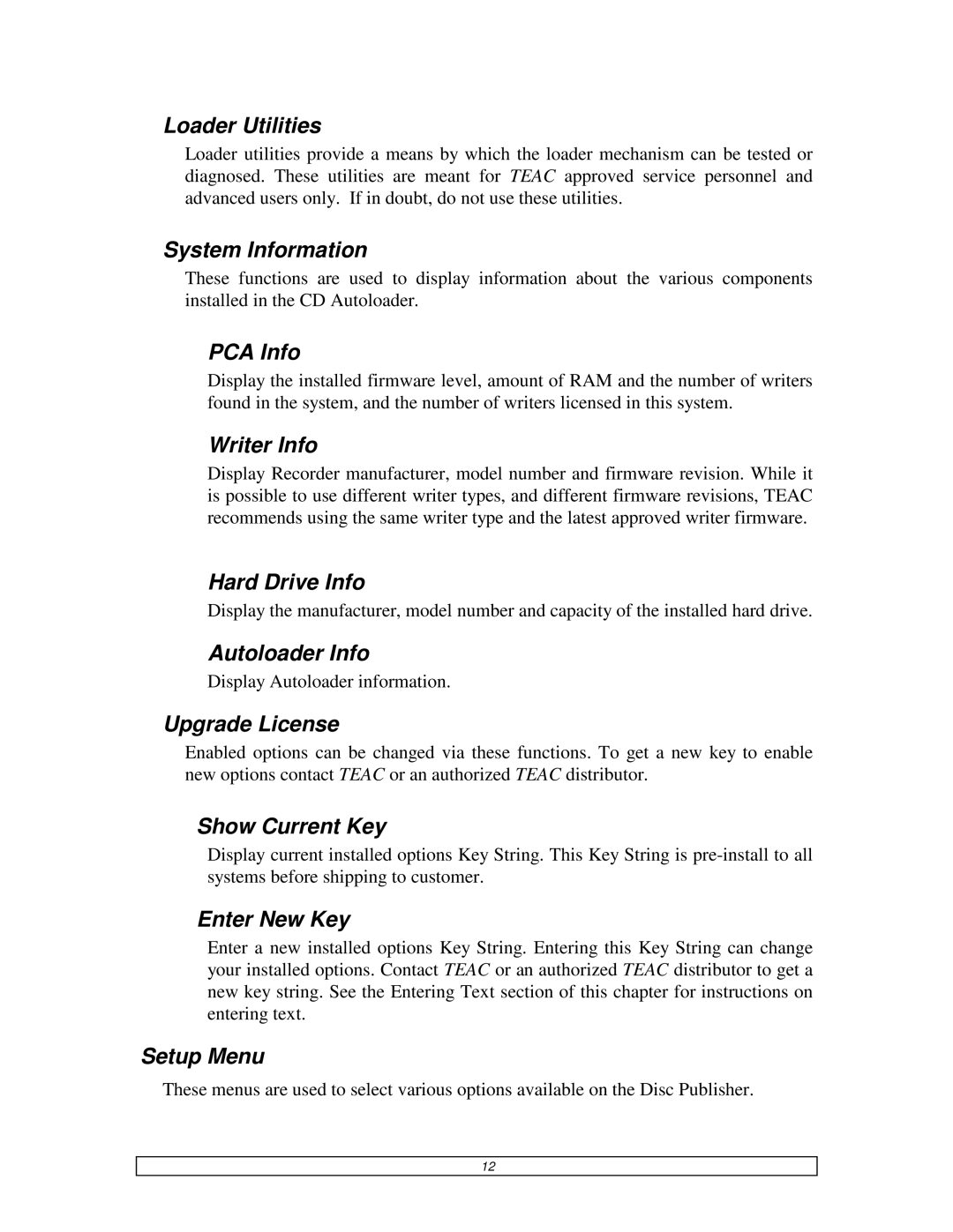 Teac DVDPublisher/2 Loader Utilities, System Information, PCA Info, Writer Info, Hard Drive Info, Autoloader Info 