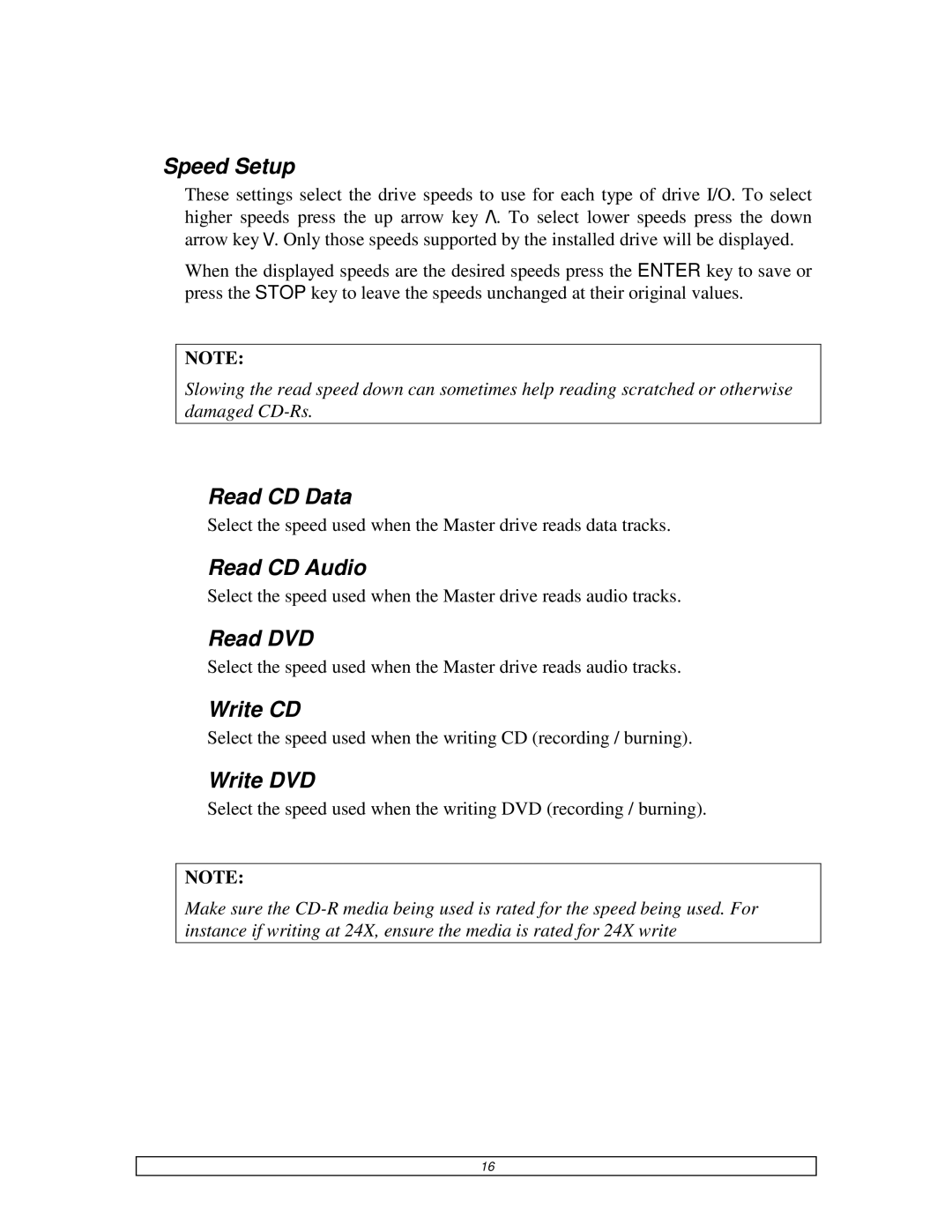 Teac DVDPublisher/2 user manual Speed Setup, Read CD Data, Read CD Audio, Read DVD, Write CD, Write DVD 