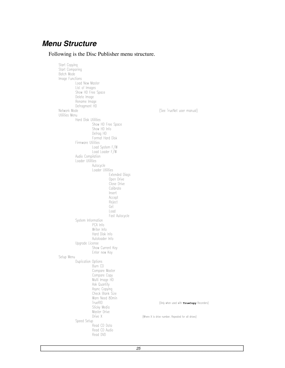 Teac DVDPublisher/2 user manual Following is the Disc Publisher menu structure 