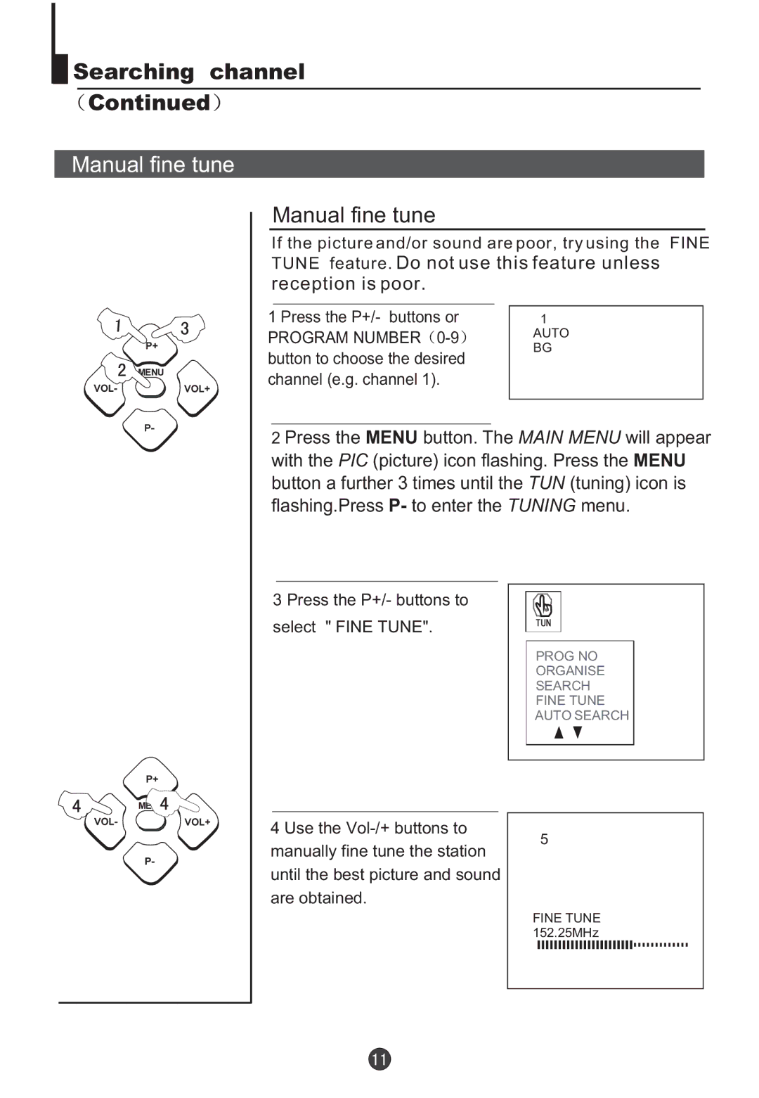 Teac DVTV5190F owner manual Manual fine tune 