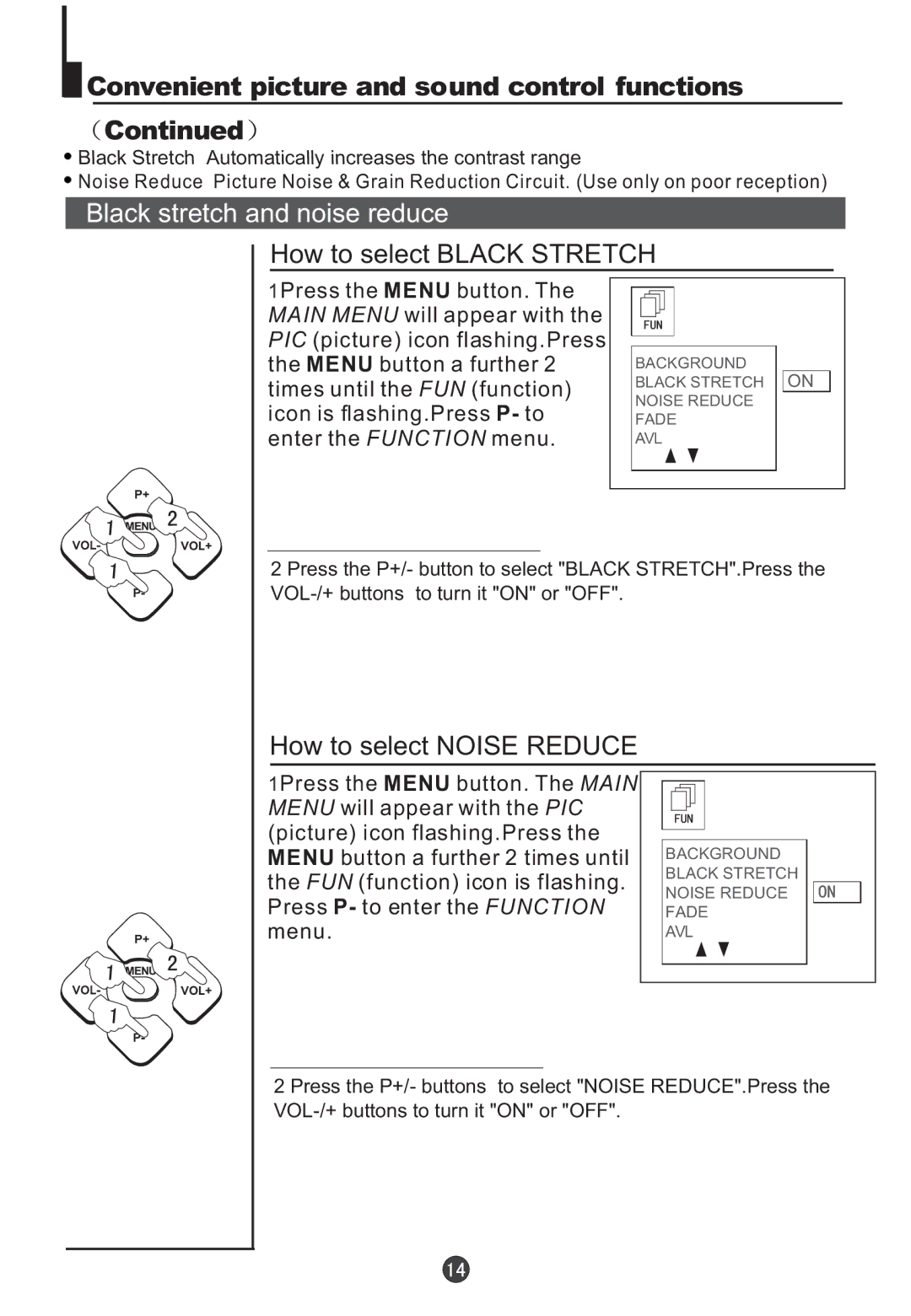 Teac DVTV5190F owner manual Black stretch and noise reduce, How to select Black Stretch, How to select Noise Reduce 