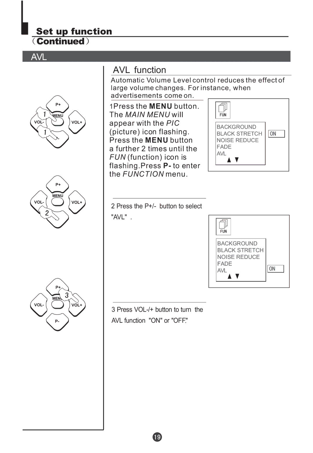 Teac DVTV5190F owner manual Avl, AVL function 