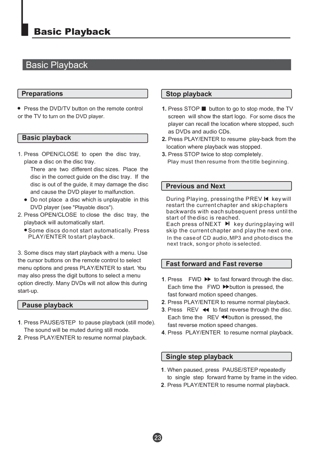 Teac DVTV5190F owner manual Basic Playback 