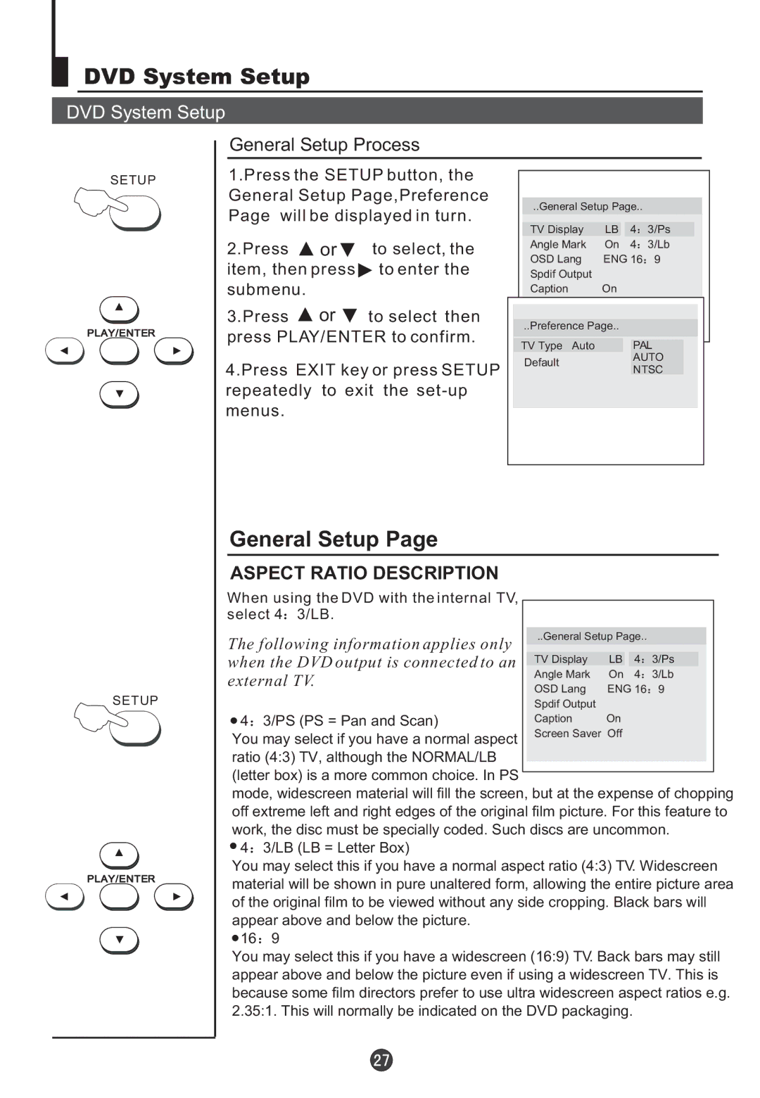 Teac DVTV5190F owner manual DVD System Setup, General Setup Process 