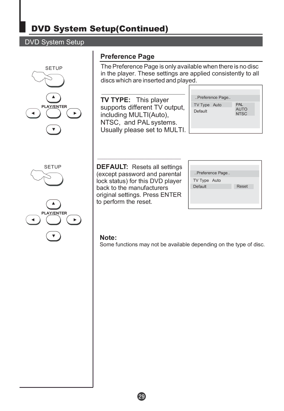 Teac DVTV5190F owner manual Preference 