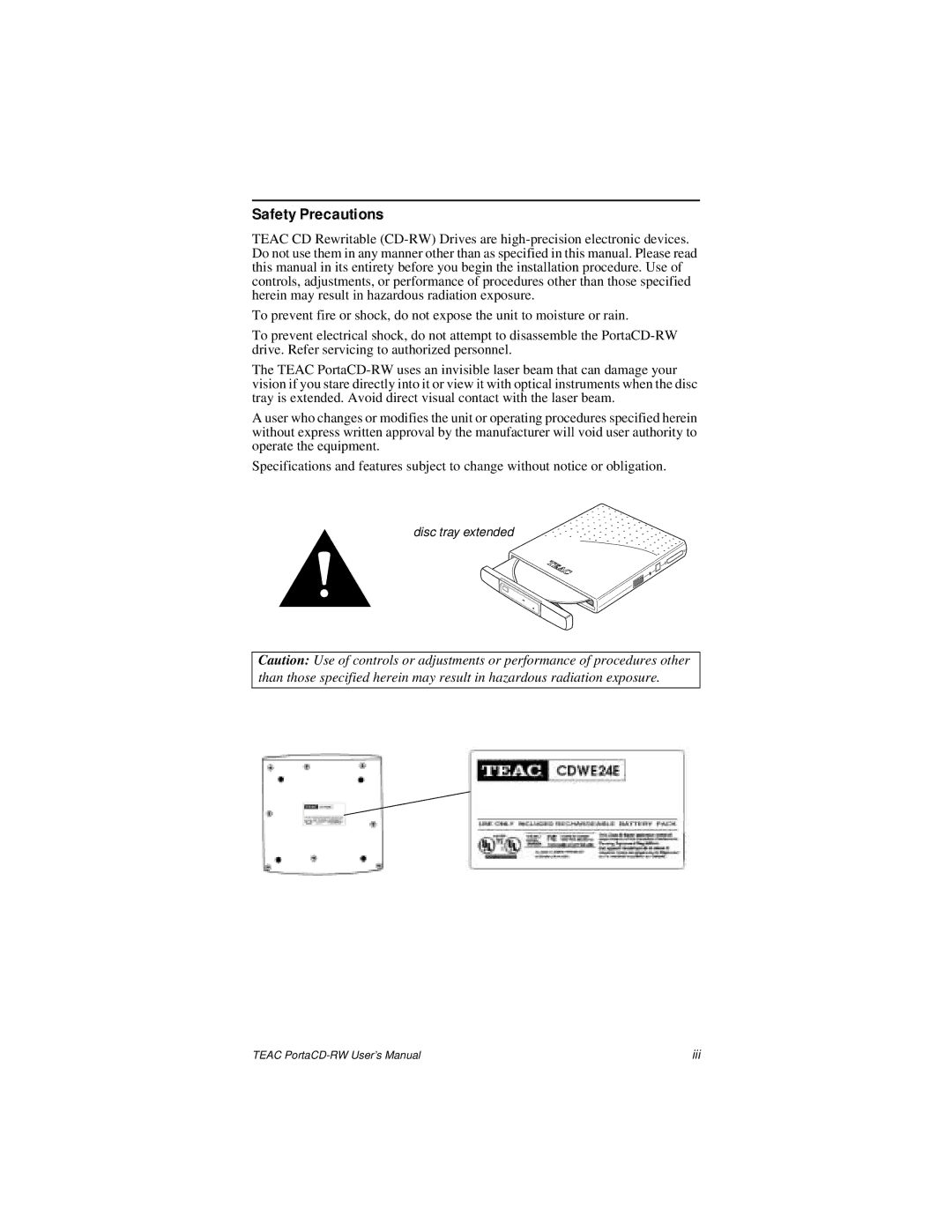 Teac E24E user manual Safety Precautions 