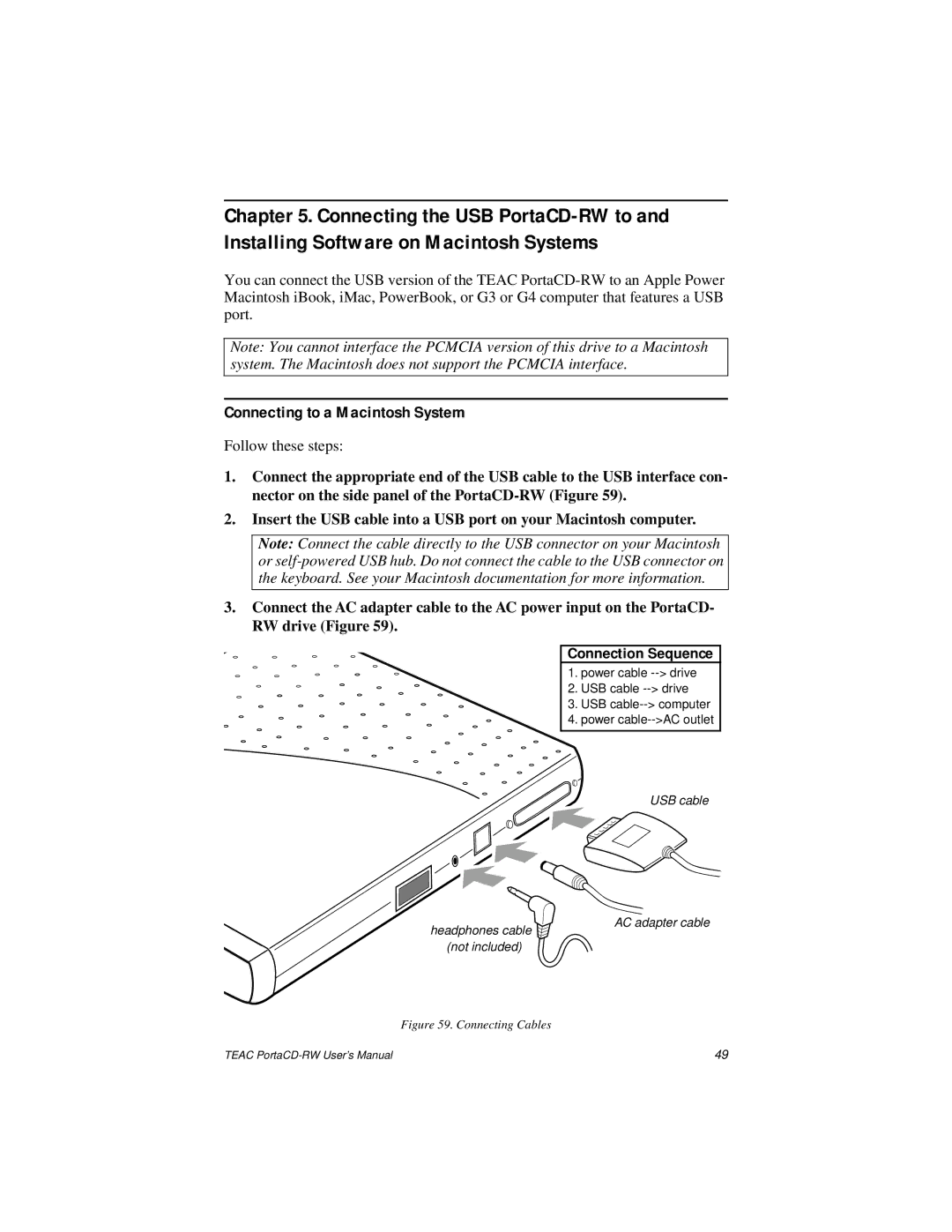 Teac E24E user manual Connecting to a Macintosh System, Connecting Cables 