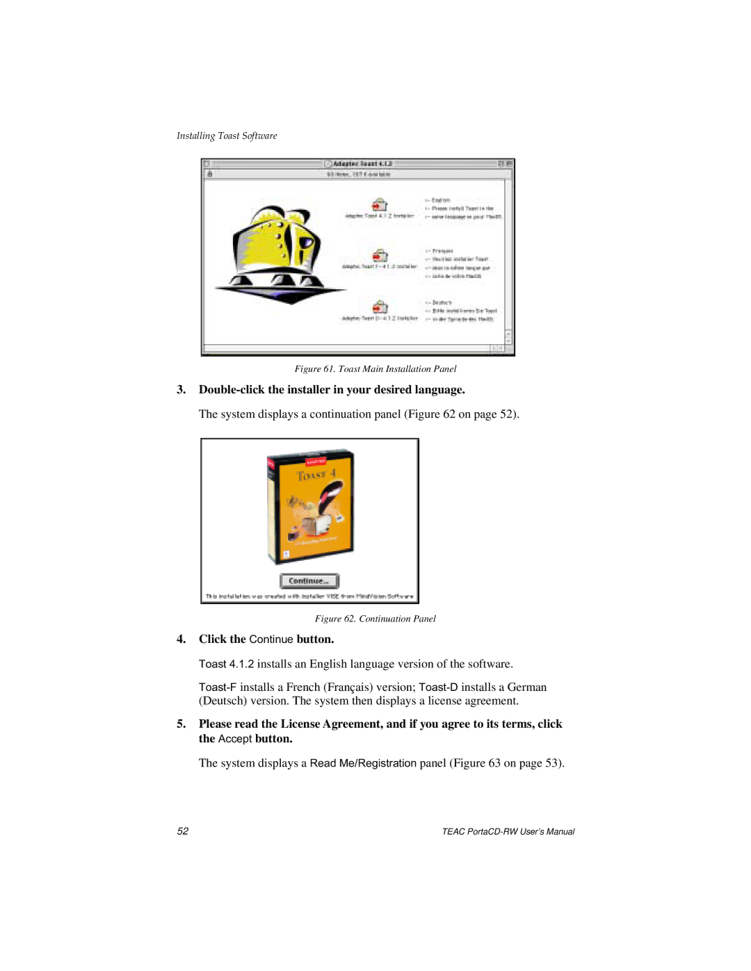 Teac E24E user manual Double-click the installer in your desired language, Click the Continue button 