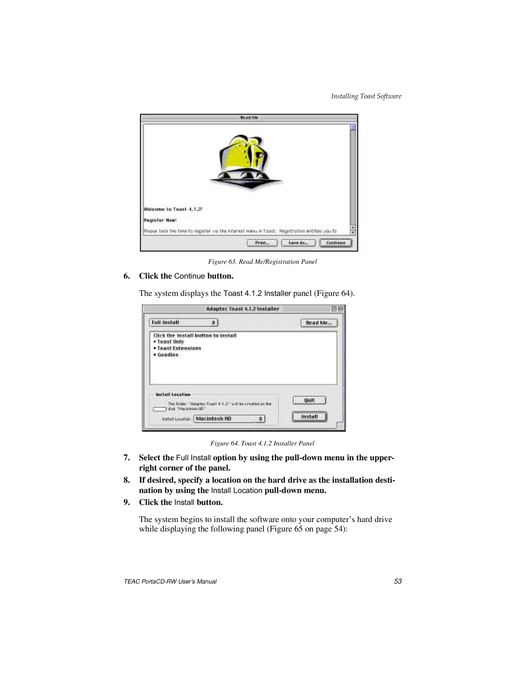 Teac E24E user manual System displays the Toast 4.1.2 Installer panel Figure 