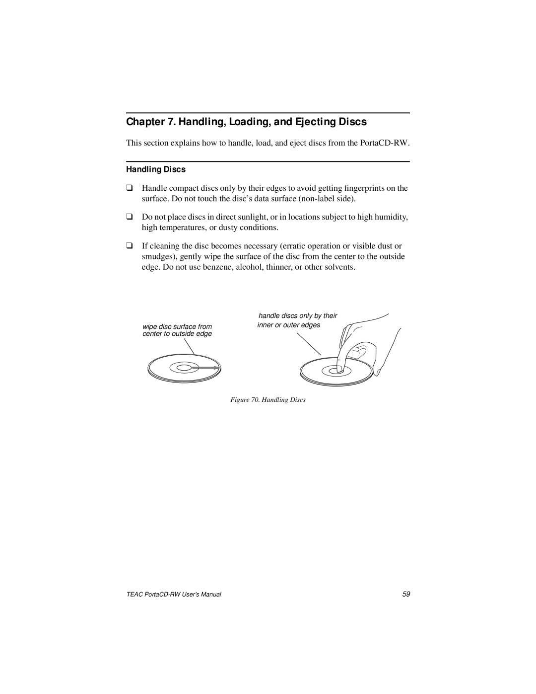 Teac E24E user manual Handling, Loading, and Ejecting Discs, Handling Discs 