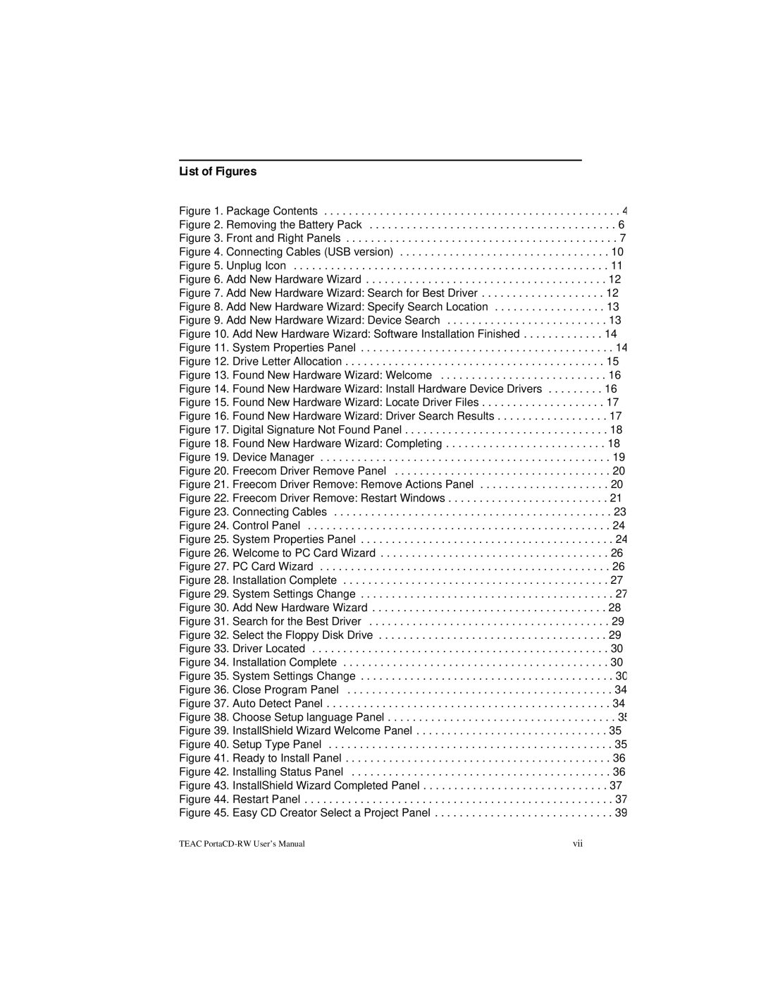 Teac E24E user manual List of Figures, Package Contents 