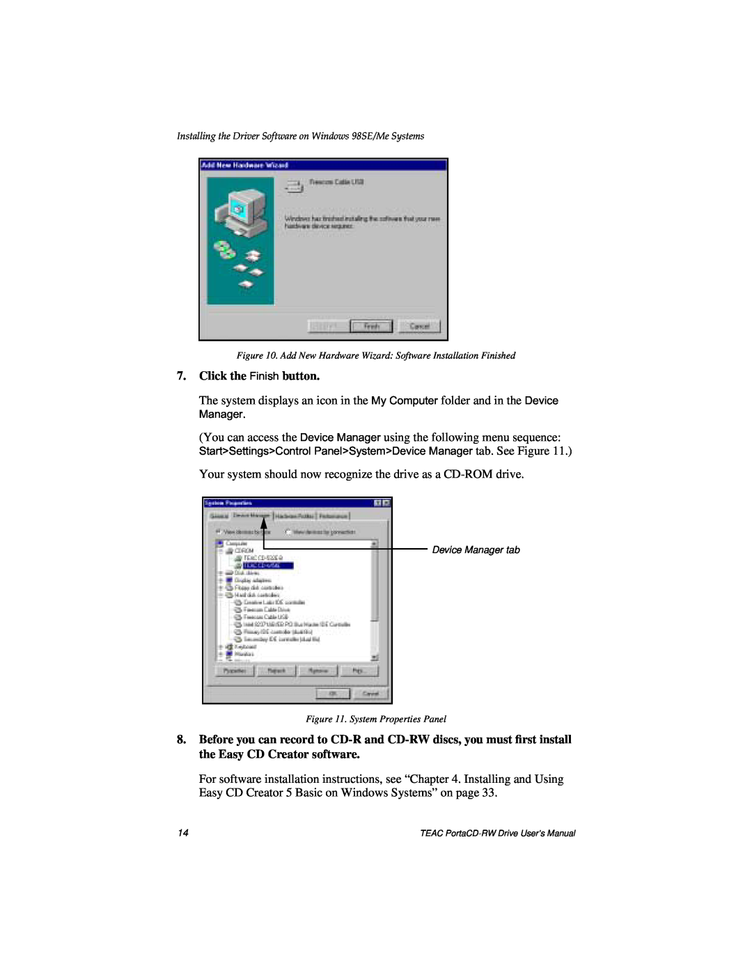 Teac E24E user manual Click the Finish button, Device Manager tab 