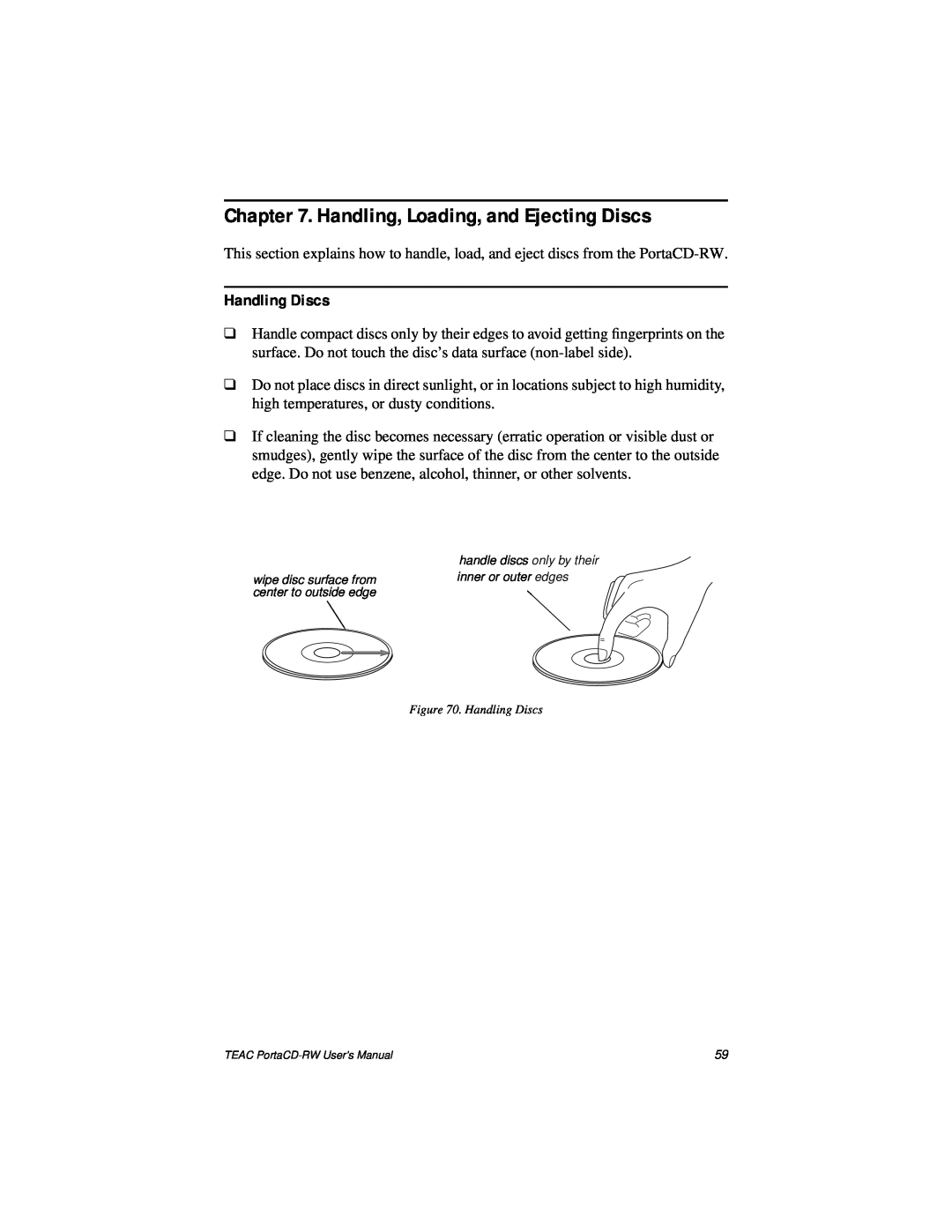 Teac E24E user manual Handling, Loading, and Ejecting Discs, Handling Discs 