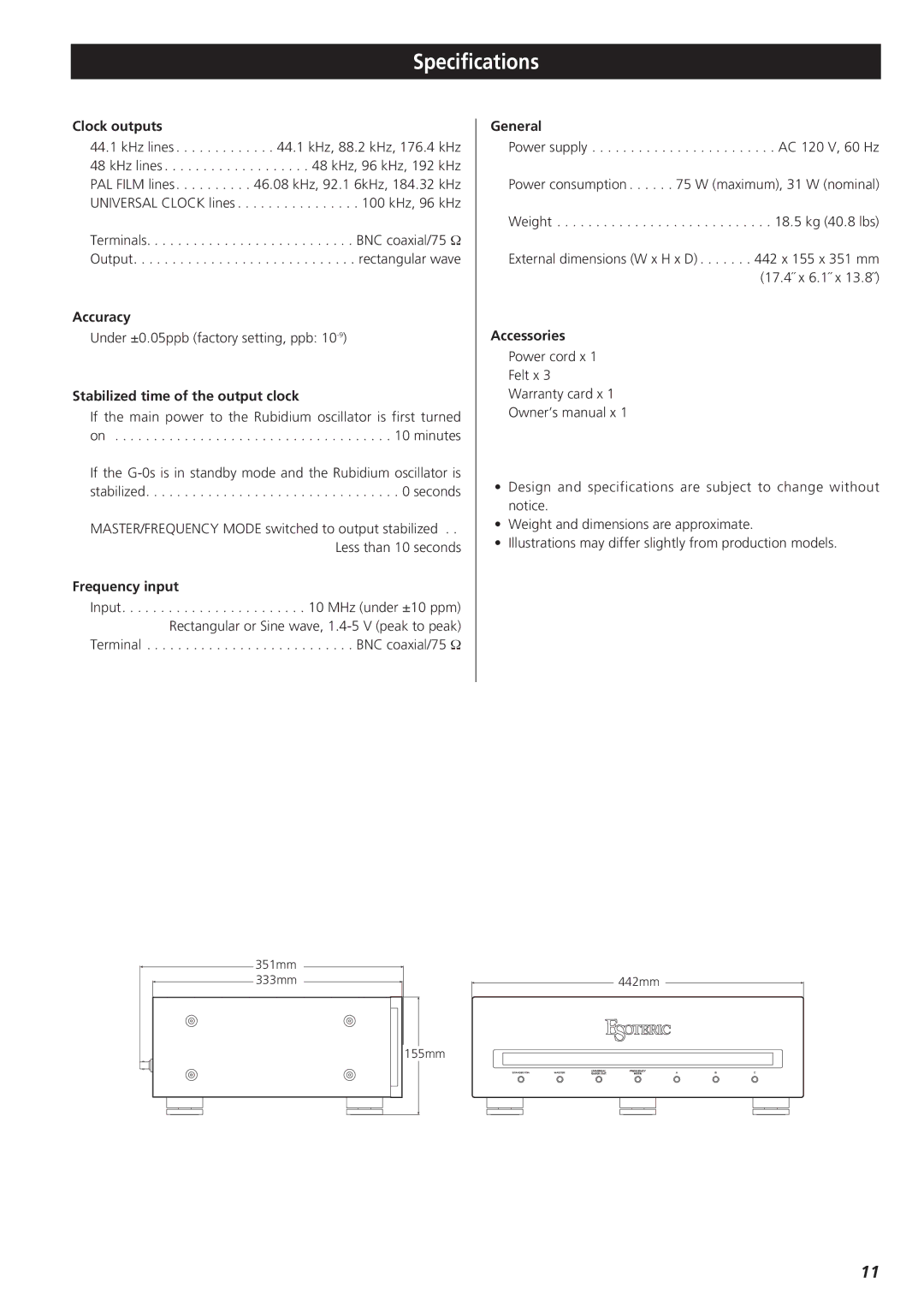 Teac G-0s owner manual Specifications 