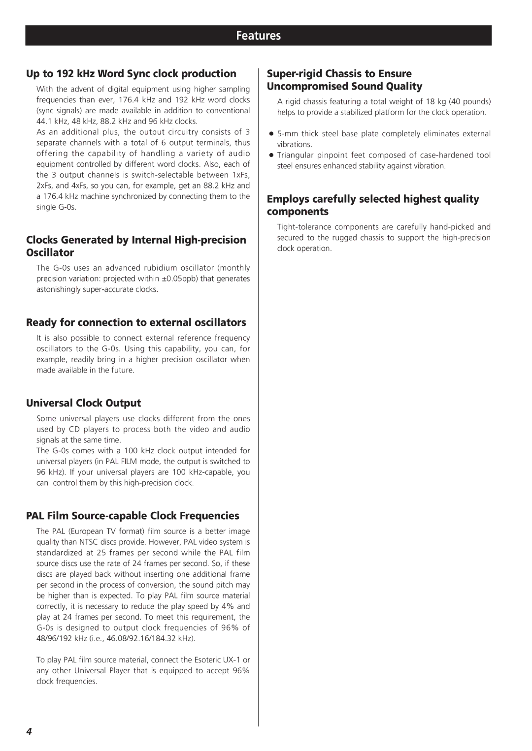 Teac G-0s owner manual Features 