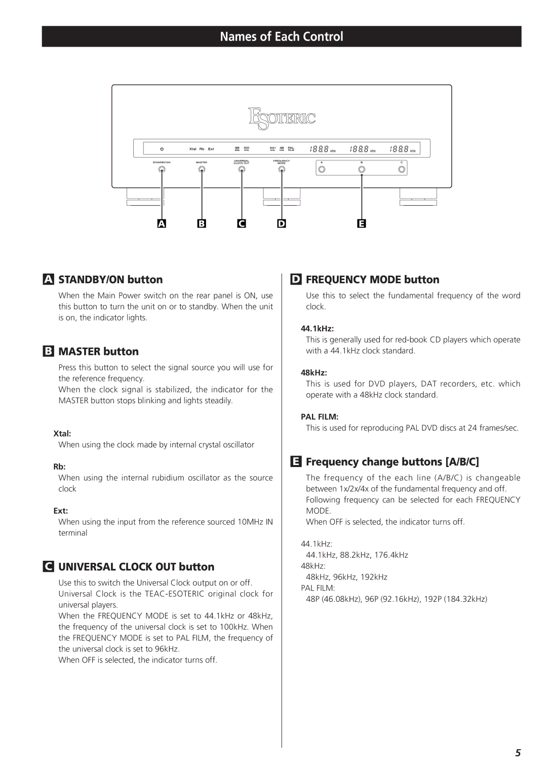 Teac G-0s owner manual Names of Each Control 