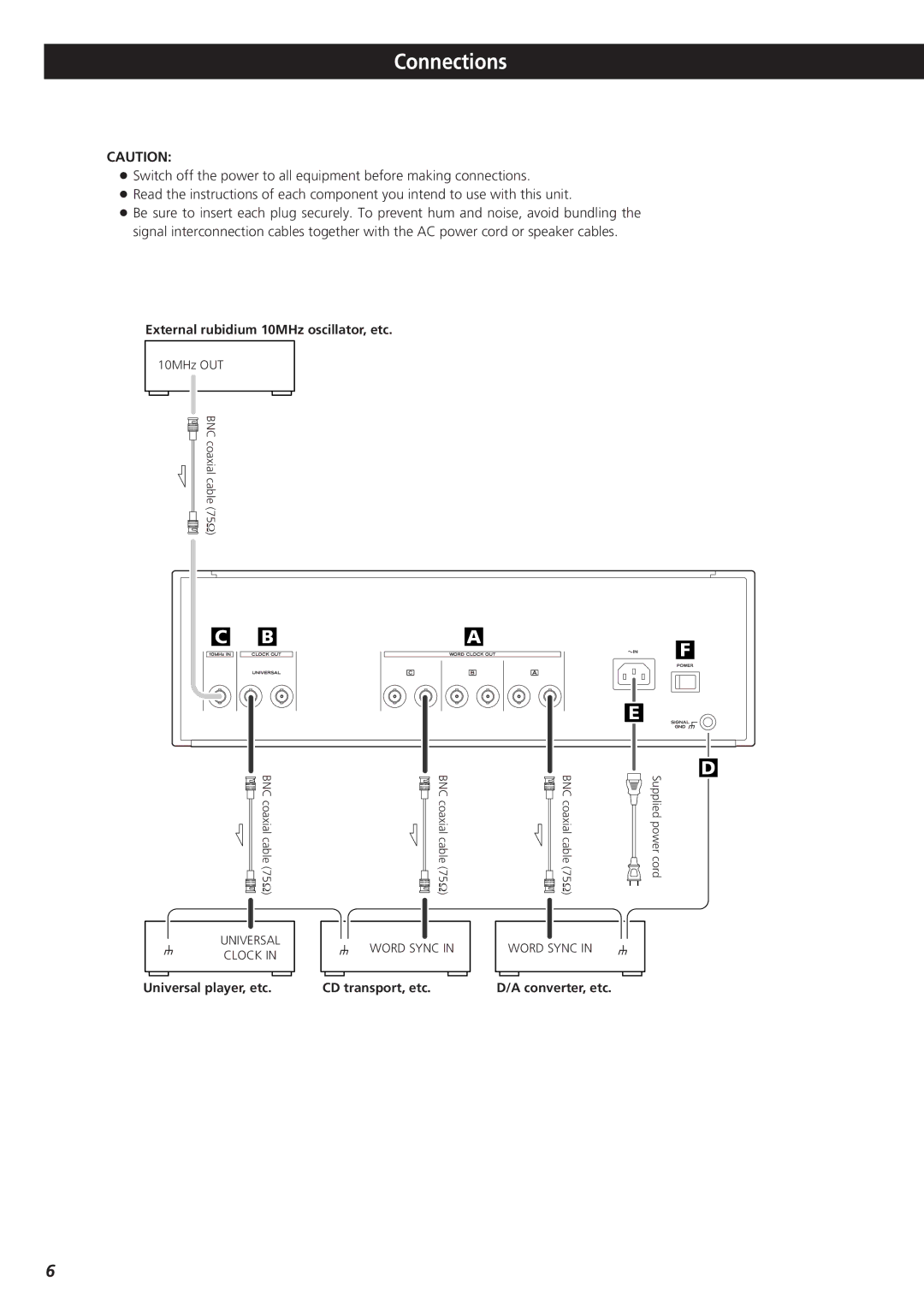 Teac G-0s owner manual Connections, External rubidium 10MHz oscillator, etc 