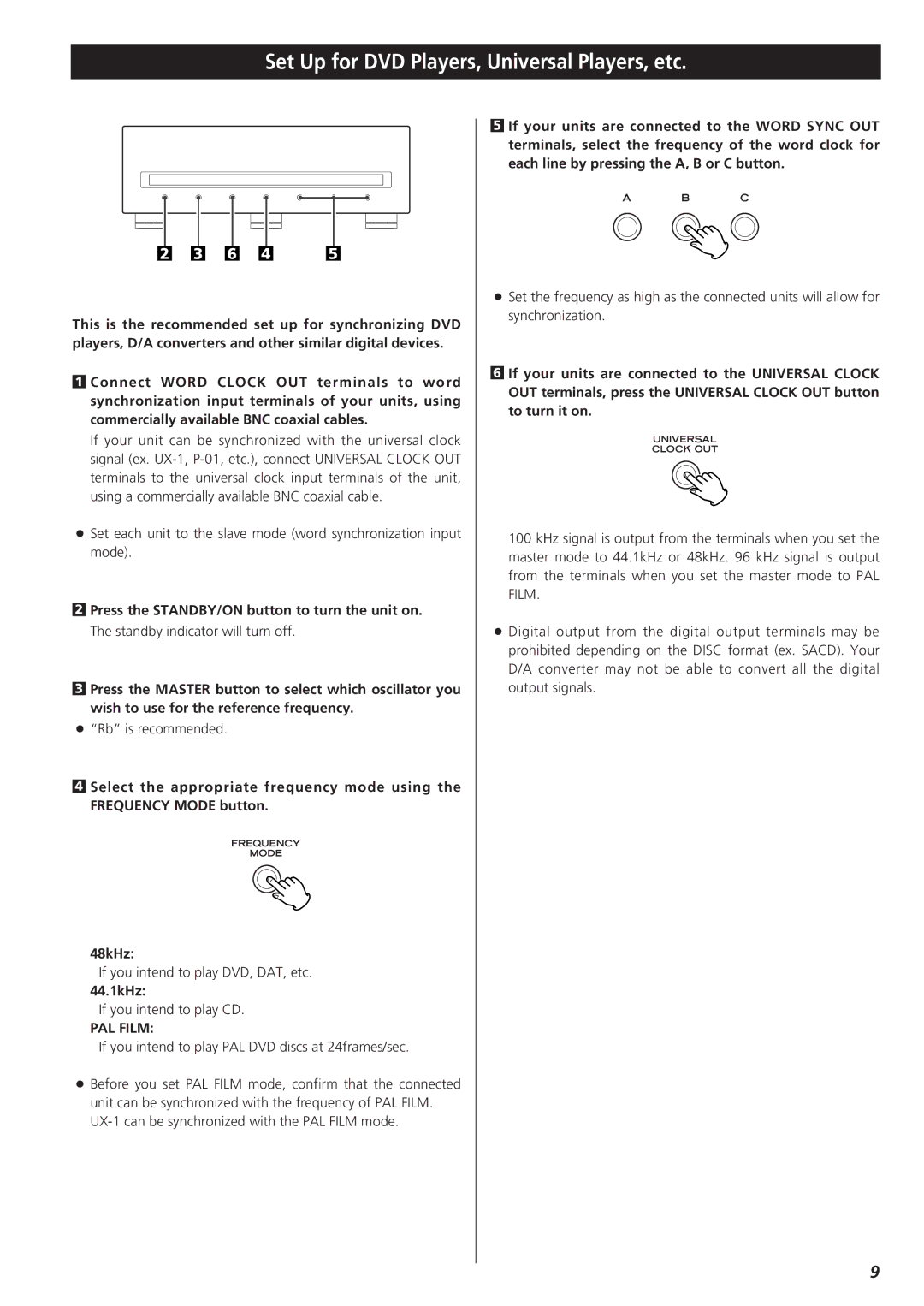 Teac G-0s owner manual Set Up for DVD Players, Universal Players, etc, 44.1kHz 