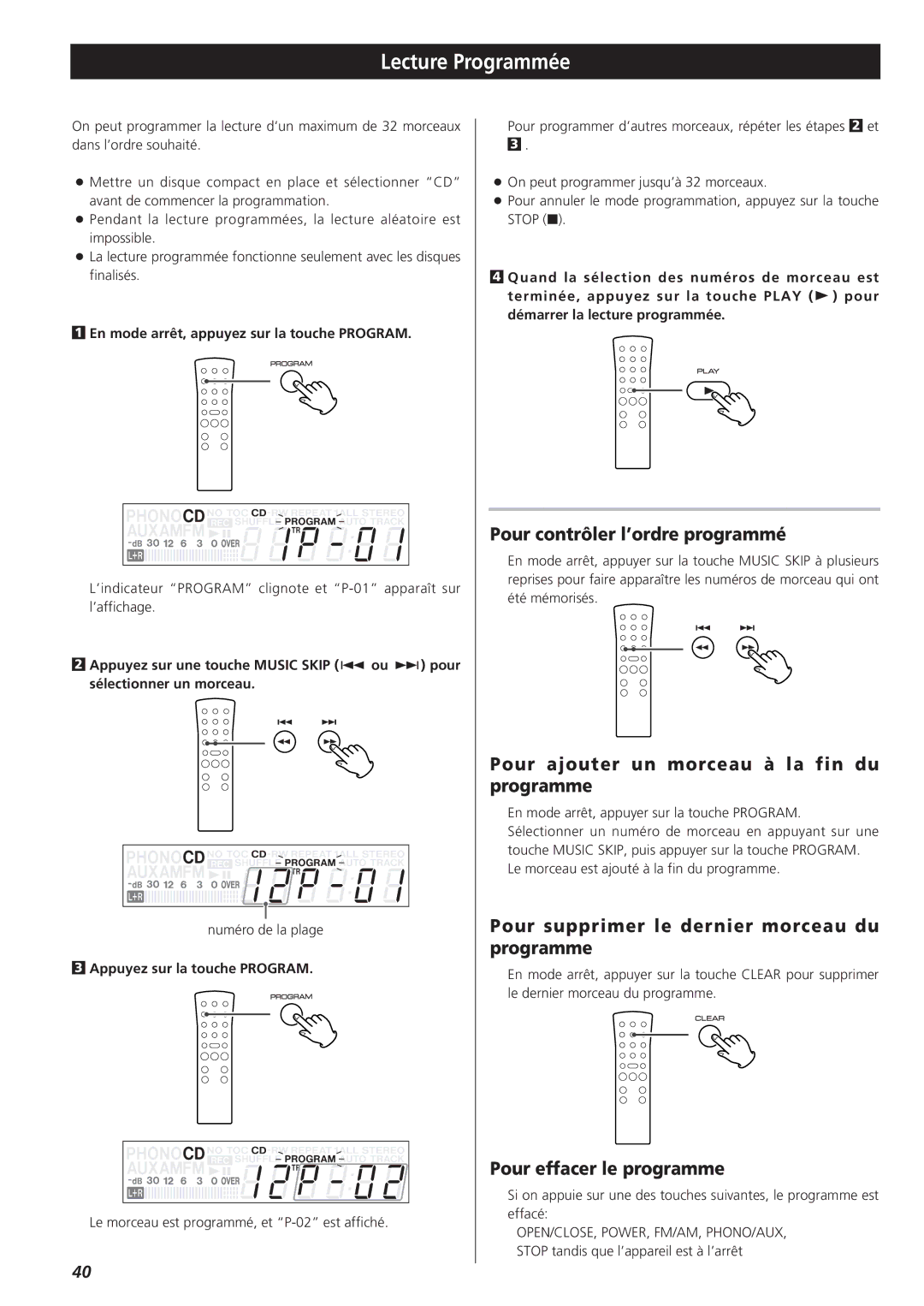 Teac GF-350 Lecture Programmée, Pour contrôler l’ordre programmé, Pour ajouter un morceau à la fin du programme 