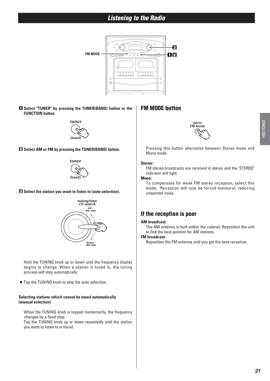 Teac Gf-680 owner manual FM Mode button, If the reception is poor 