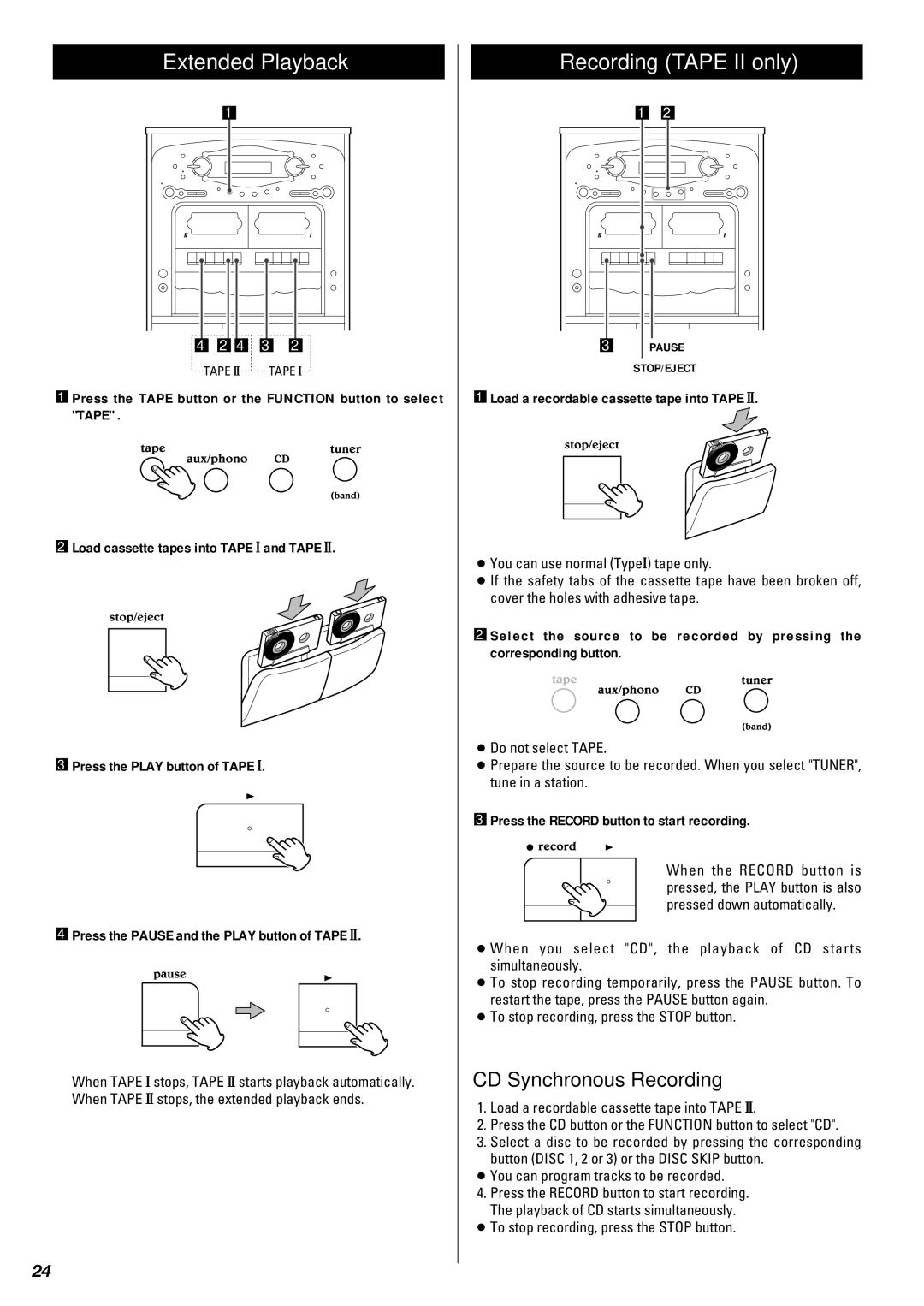 Teac Gf-680 owner manual Extended Playback, Recording Tape II only, CD Synchronous Recording 