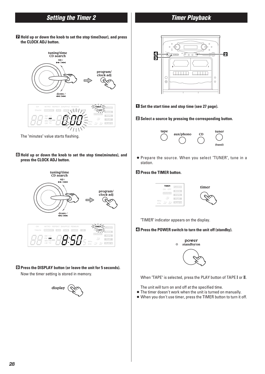 Teac Gf-680 Timer Playback, Minutes value starts flashing, Press the Timer button, Timer indicator appears on the display 