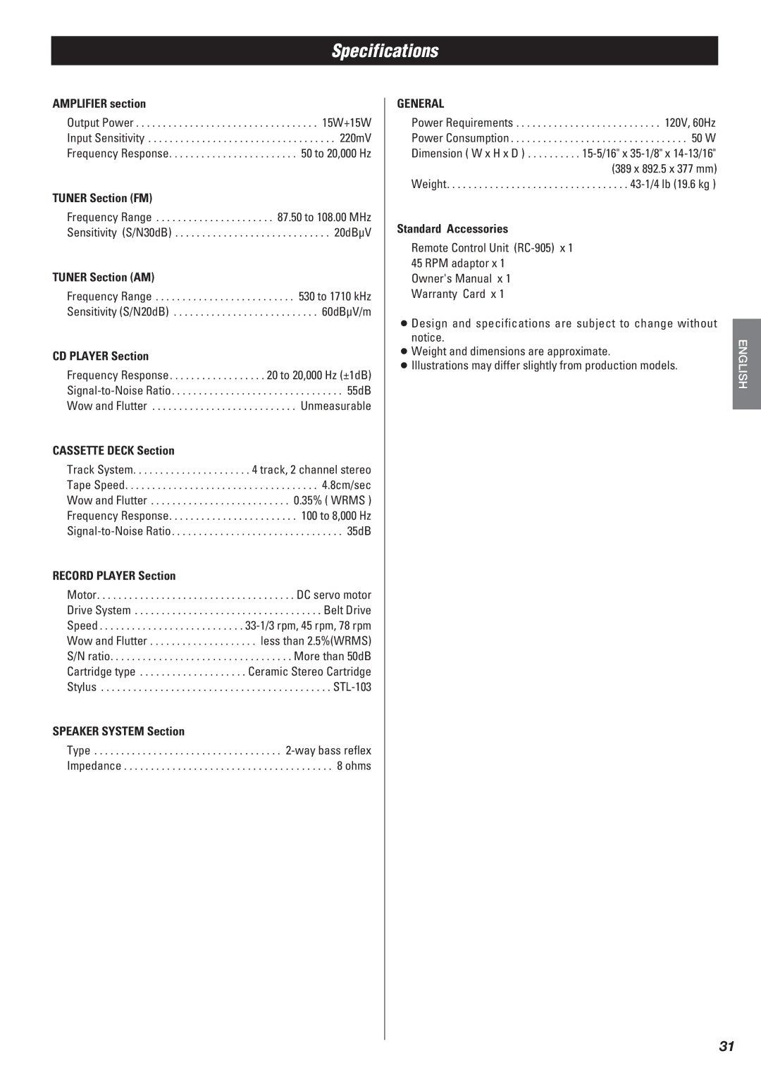 Teac Gf-680 owner manual Specifications 