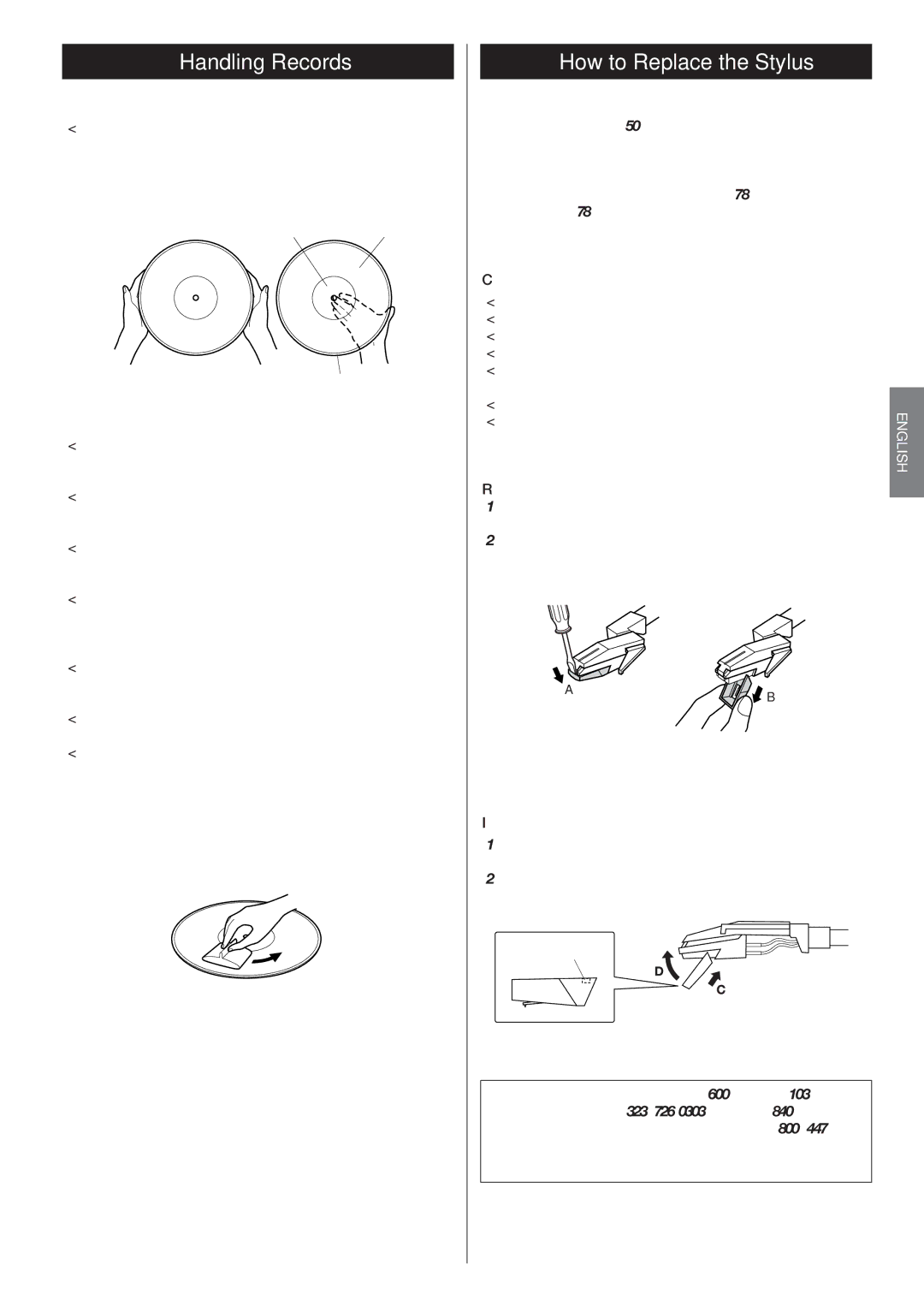 Teac Gf-680 owner manual Handling Records, How to Replace the Stylus, Removing old stylus, Installing new stylus 