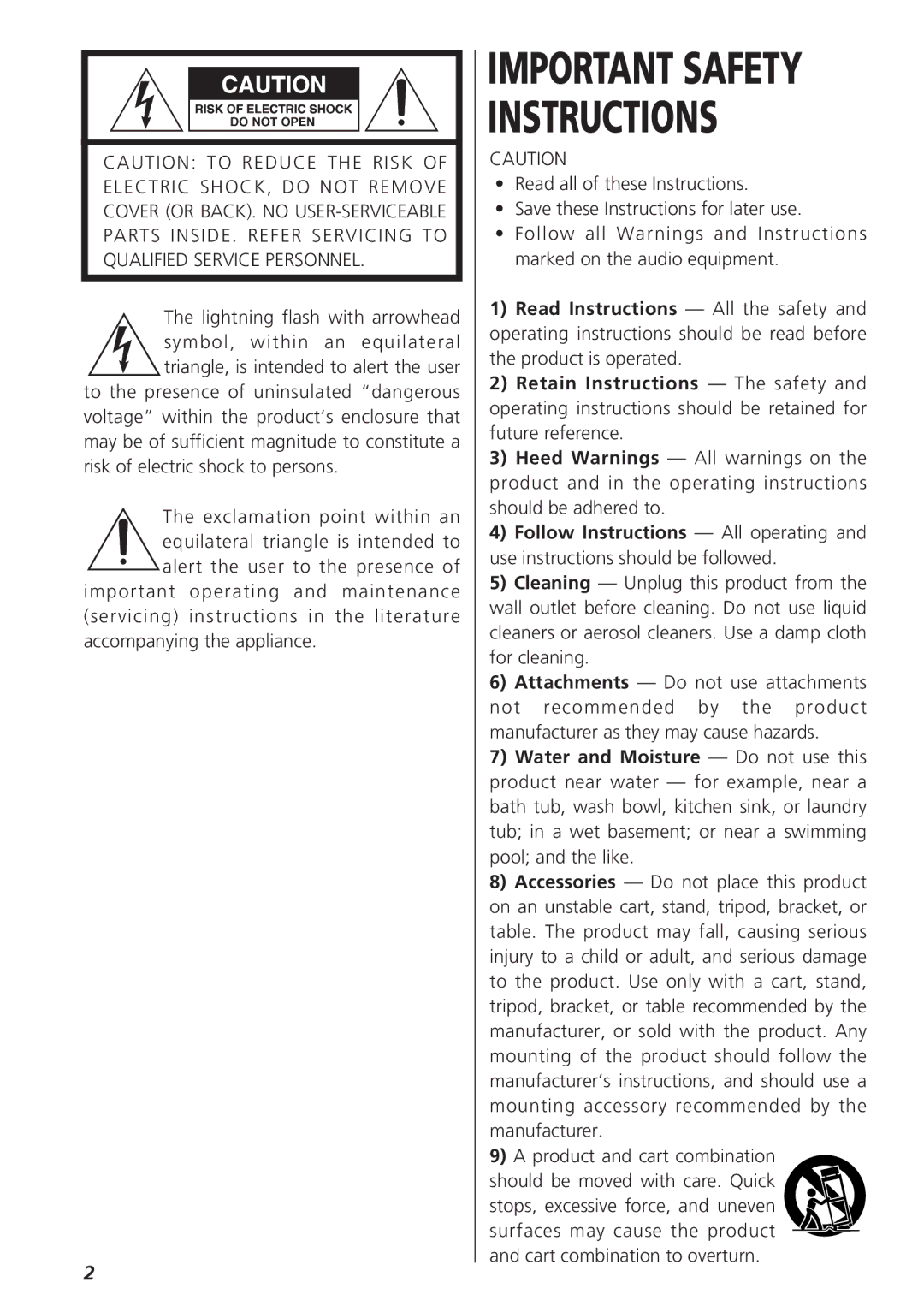 Teac GR-7i owner manual Important Safety Instructions 